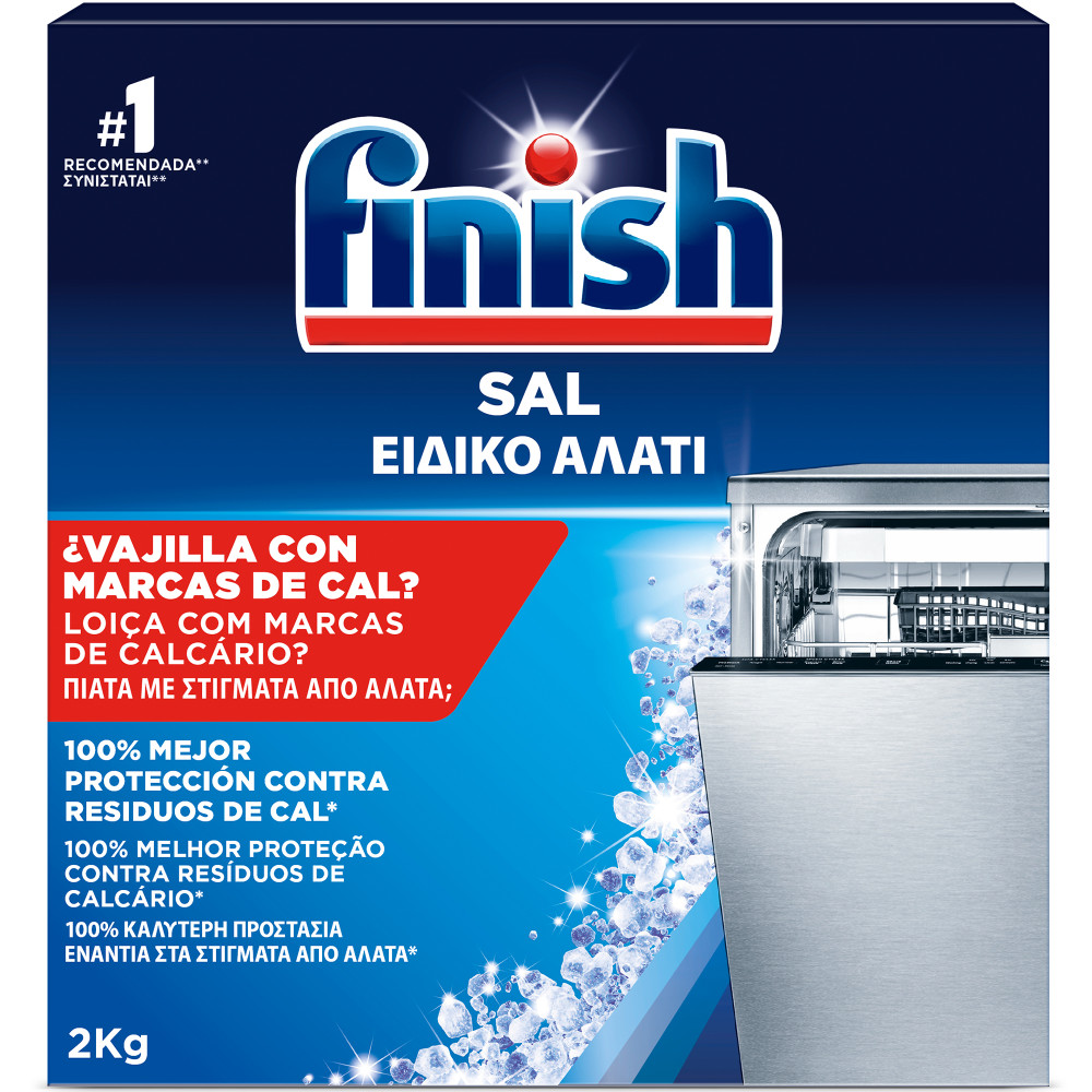 Finish Lavavajillas Sal, De 2 a 6 KG, Potenciador Lavado, Aumenta Rendimiento, Profesional, Evitar Acumulación de Cal