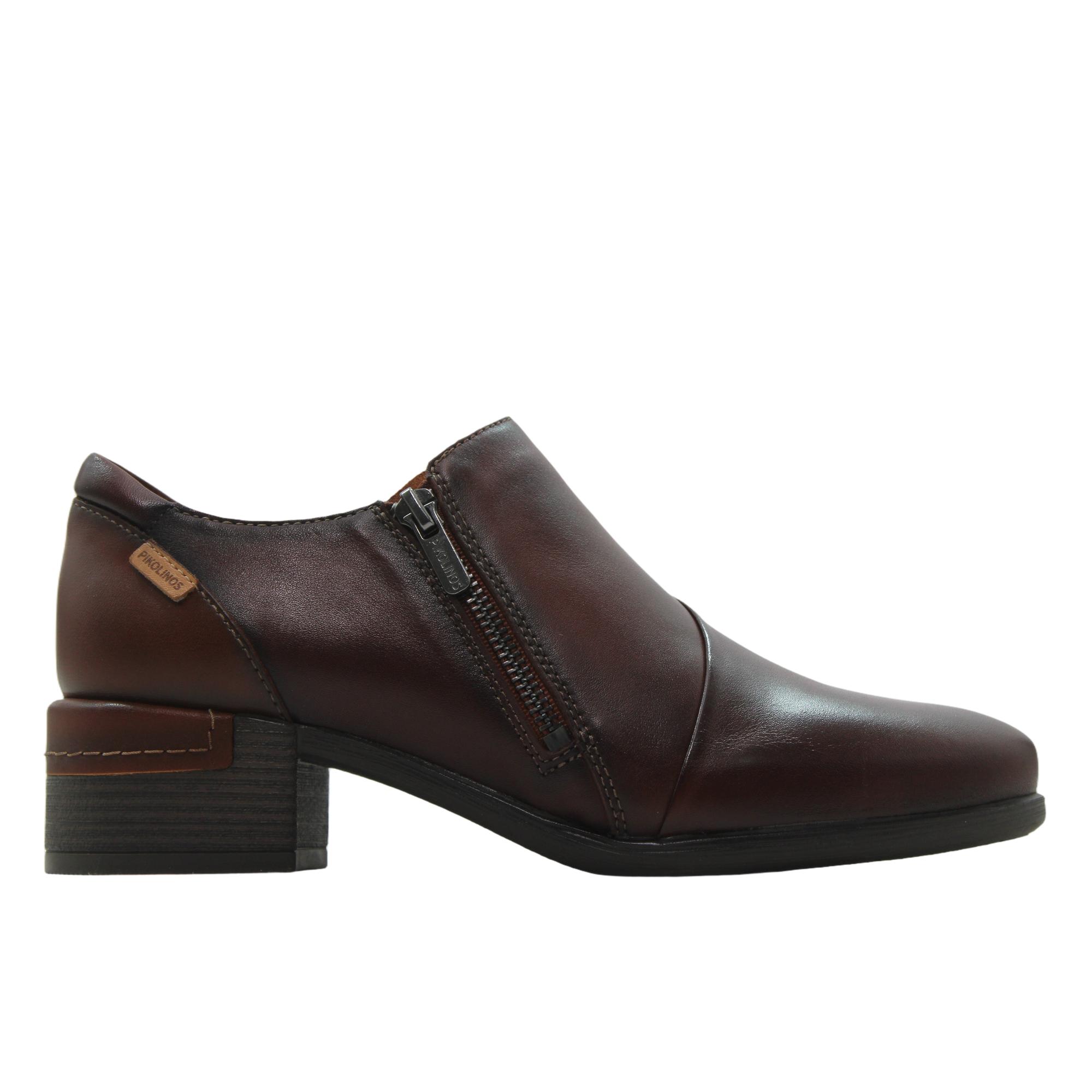 Pikolinos W6W-5902C1 Botines casual de piel, caña baja, cremallera, tacón bloque, suela goma, para señora