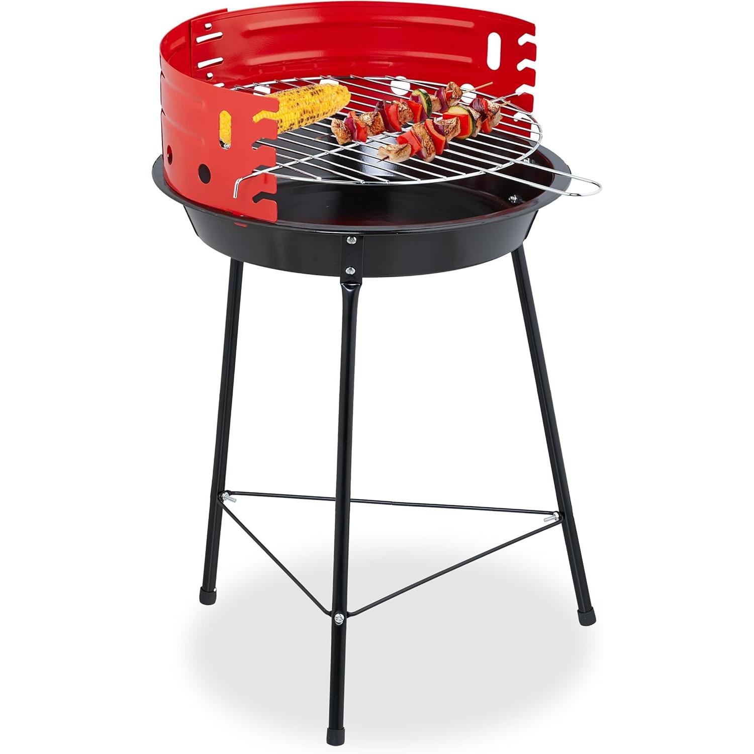 Barbacoa de Carbón Portátil Redonda de 33 cm de Diámetro y 53 cm de Altura – Diseño Compacto y Ligero con Parrilla de Acero, Ideal para Jardín, Terraza, Camping y Picnic