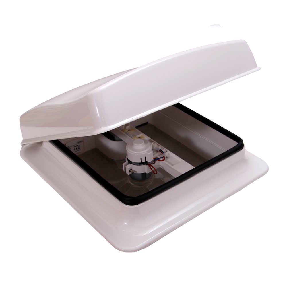 Ventilación de techo para ducha de autocaravana, claraboya con ventilador y motor, diseño compacto blanco, tamaño 280x280 mm, ideal para aberturas pequeñas y espacios sanitarios