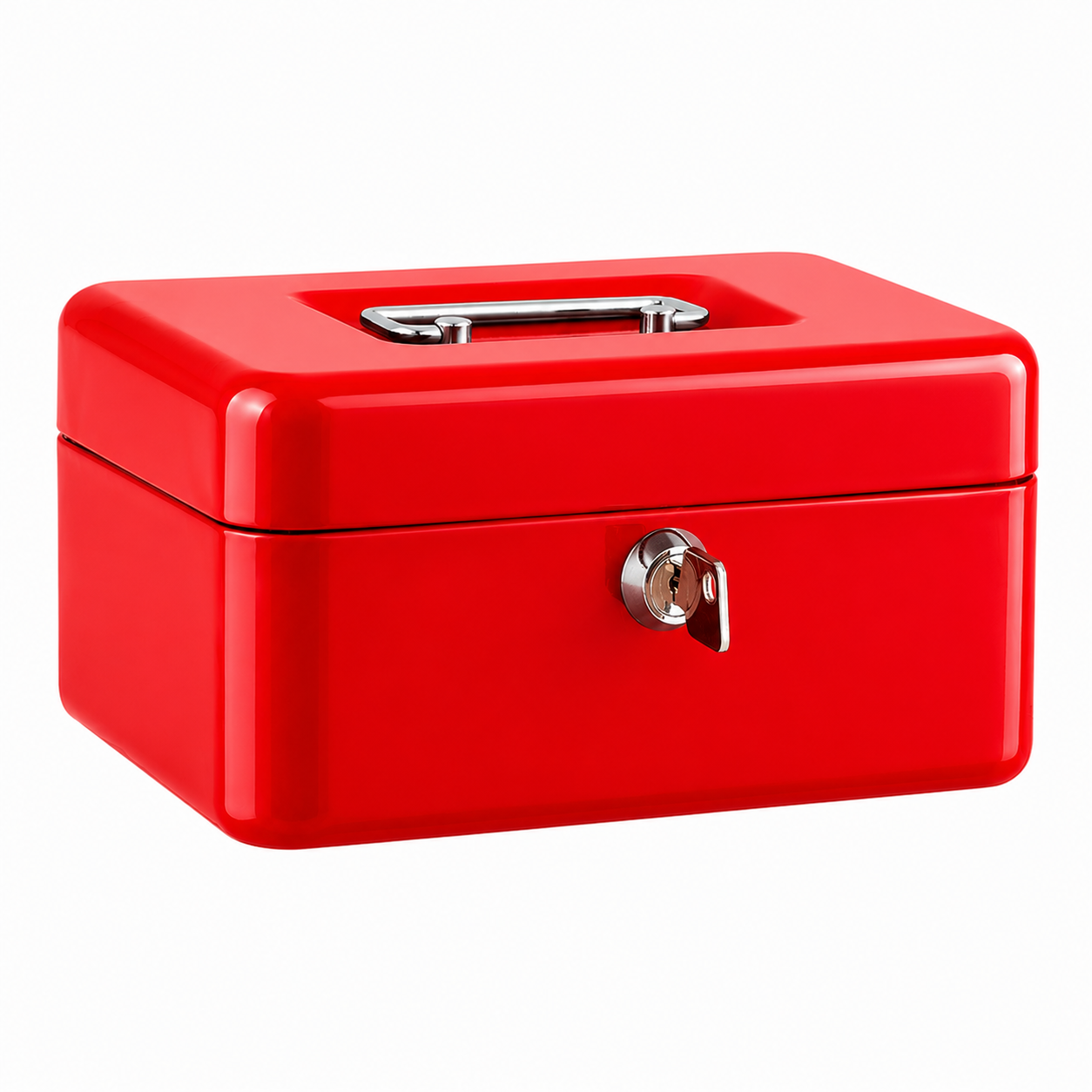 Caja de Caudales Metálica con Llave, Caja para Dinero con Bandeja Extraíble para Monedas, Caja Fuerte Portátil para Efectivo, Documentos y Objetos de Valor, Disponible en Negro, Azul y Rojo