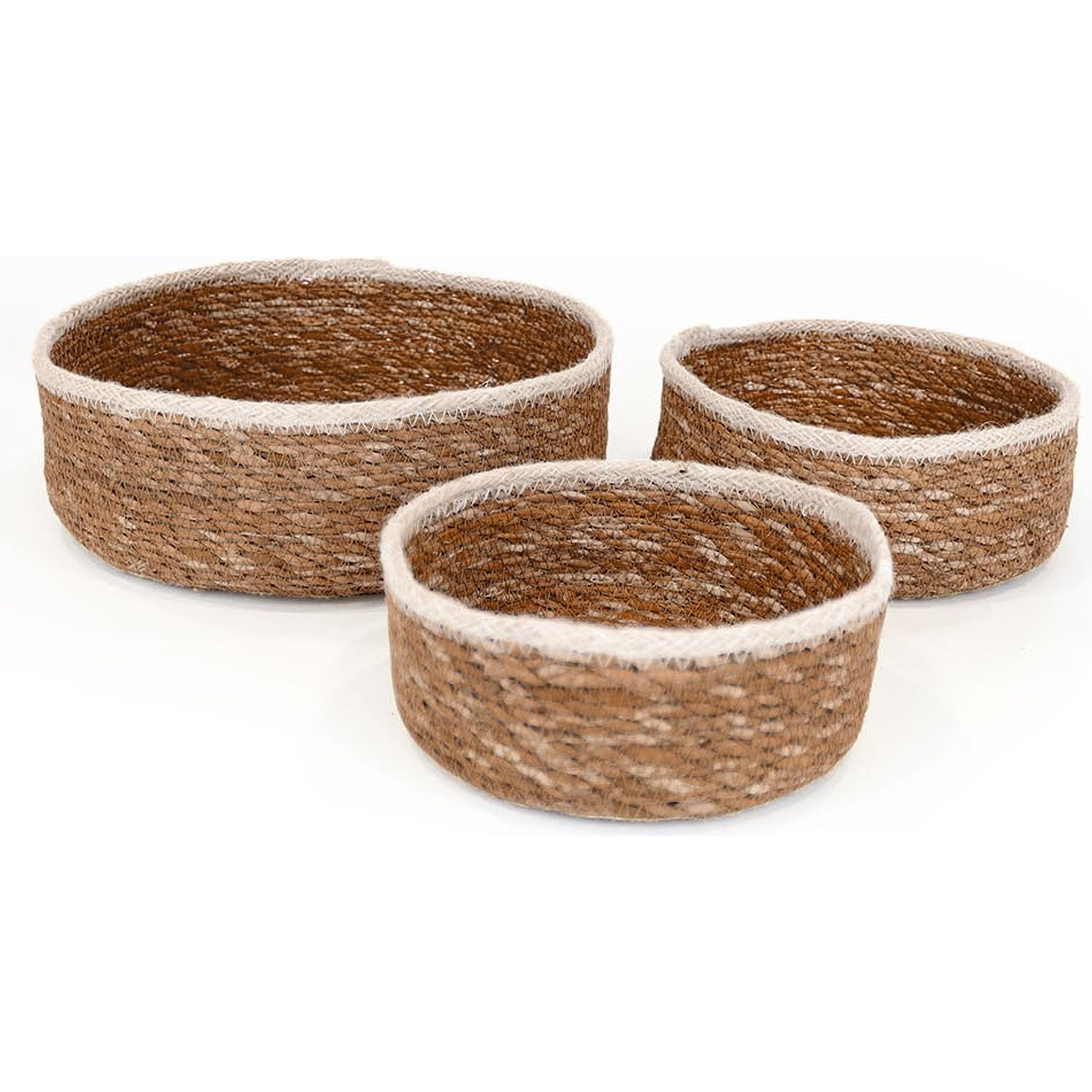 Privilege - Set de 3 Cestas de Mimbre Redondas 26/20/17cm - Naturales y Decorativas, Tejidas a Mano - Resistentes y Duraderas, para Organización y Decoración