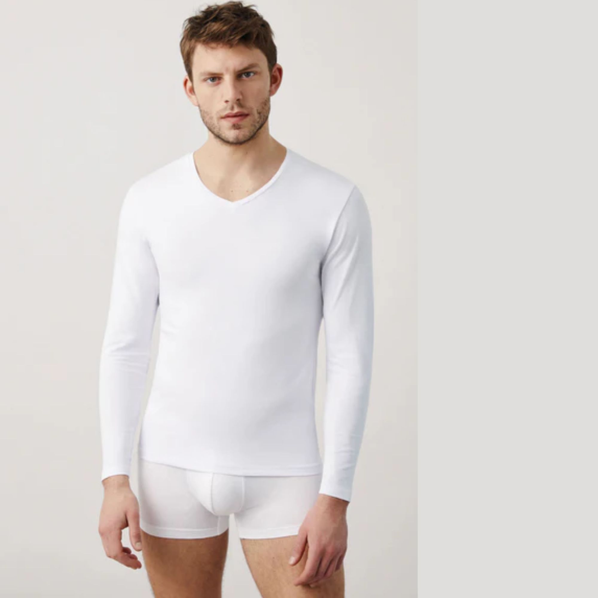 Ysabel Mora - Camiseta interior manga larga cuello pico blanco