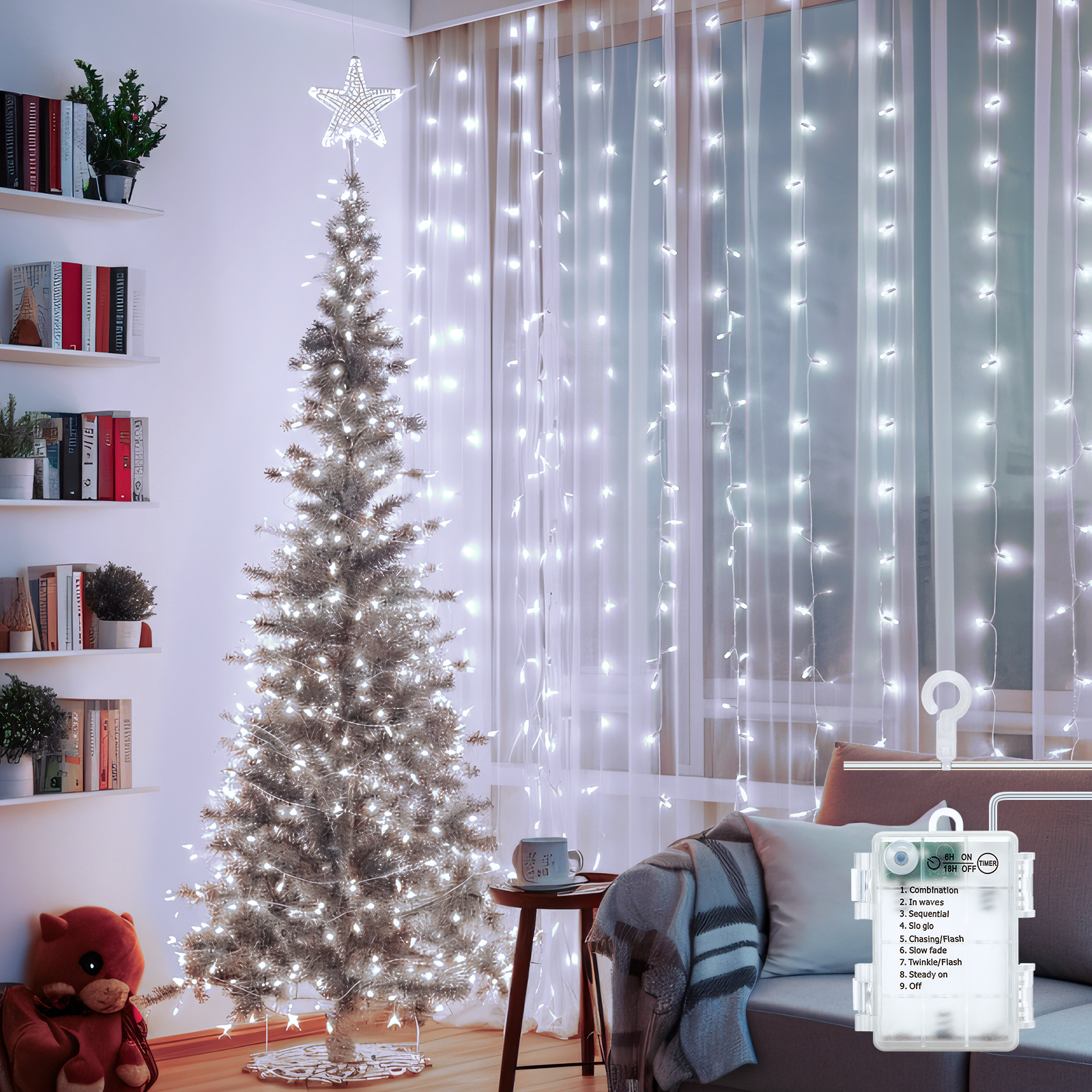 Aigostar Cortina Luces Navidad, 2M*2M, 8 Modos Cadena de Luces con Remoto, 200 LED, Temporizador, Luces Arbol Navidad Resistente al Agua, para Exterior y Interior, Decoracion Navidad, Fiestas