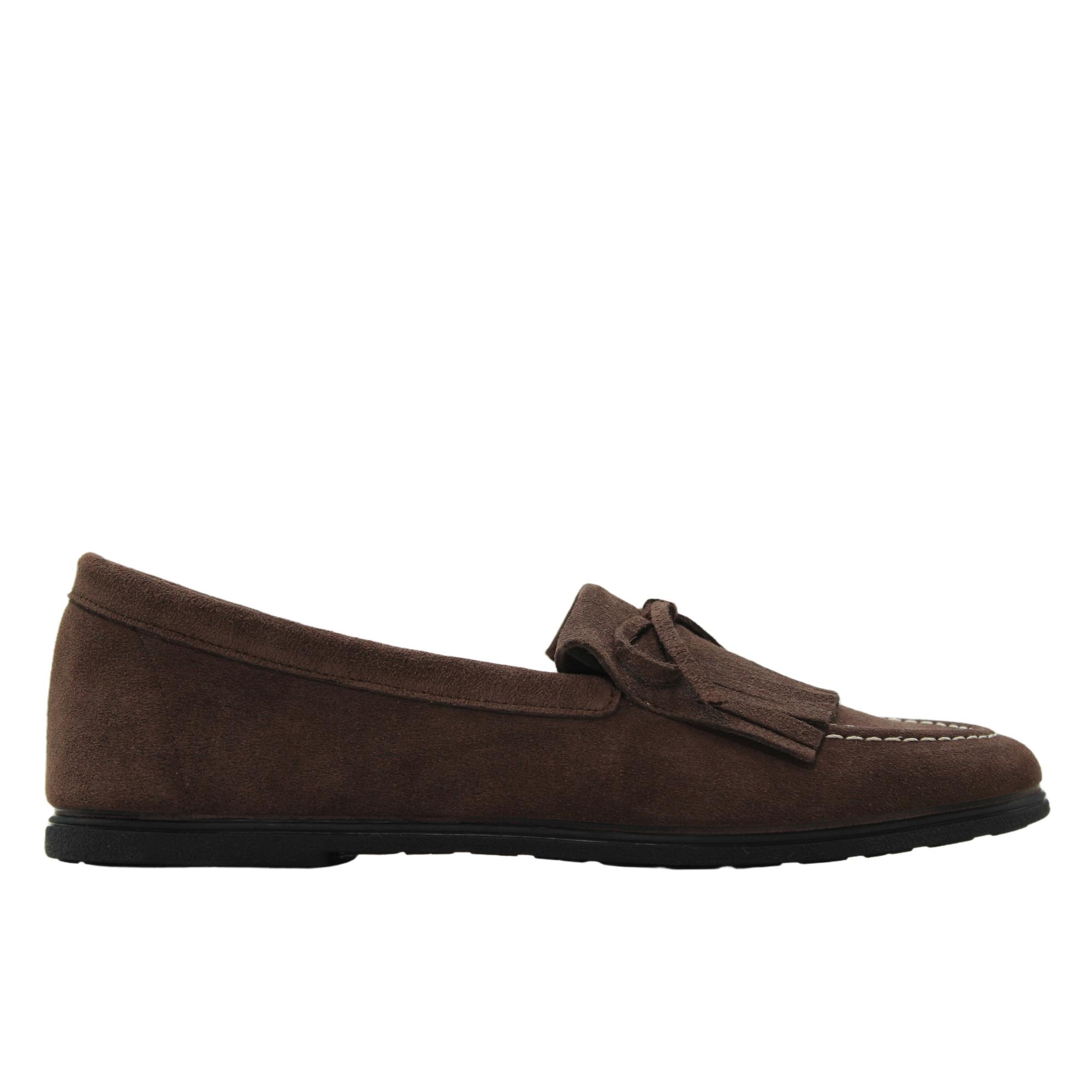MACARENA RANIA69 Mocasines casual de piel serraje, con flecos y lazo, suela plana de goma, para señora