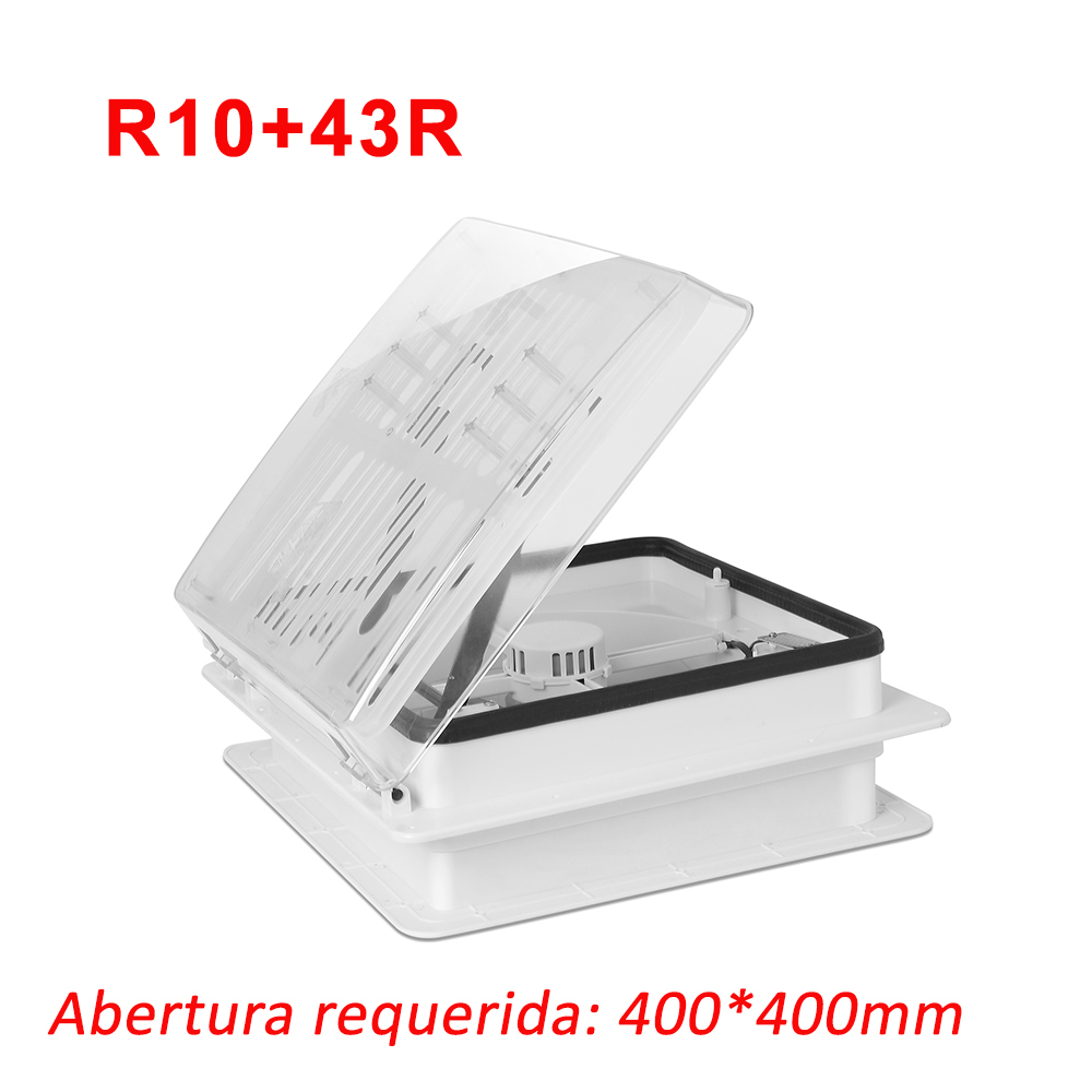 Ventilador para caravana – 1200 m³/h – 10 velocidades + mando – Silencioso – Luz LED 3 tonos – Cubierta resistente a rayos UV – Medida de corte 402x402 mm – Homologación 43R y R10