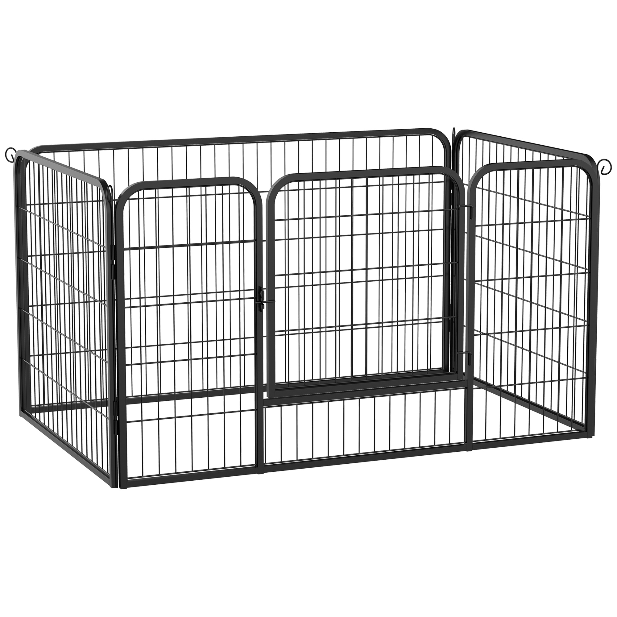 PawHut Parque para Mascotas Rectangular Jaula para Perros 4/8 Vallas de Metal con Puerta y Doble Cerradura Cerca de Entrenamiento Negro