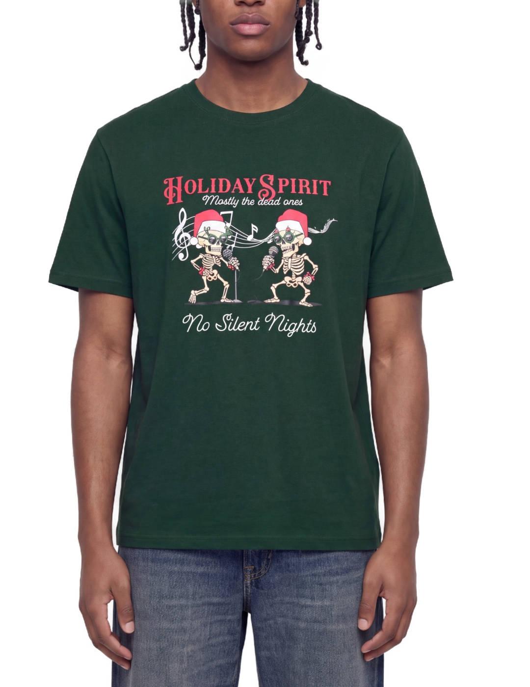 Camiseta Jack&Jones Merry Cristmas verde para hombre