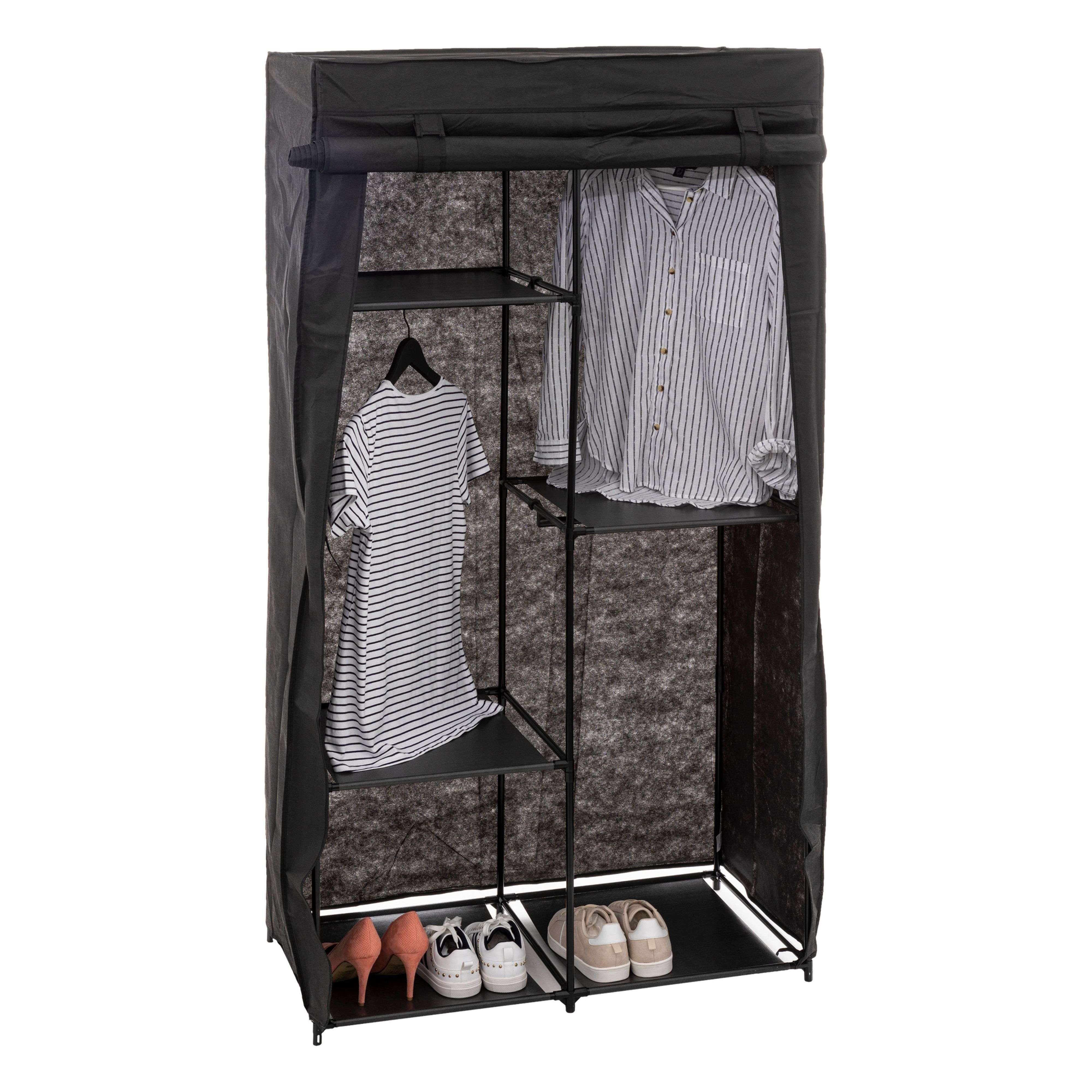 Miroytengo Armario Modular De Tela Auxiliar Color Negro Con Baldas Y Barra 169x88 cm