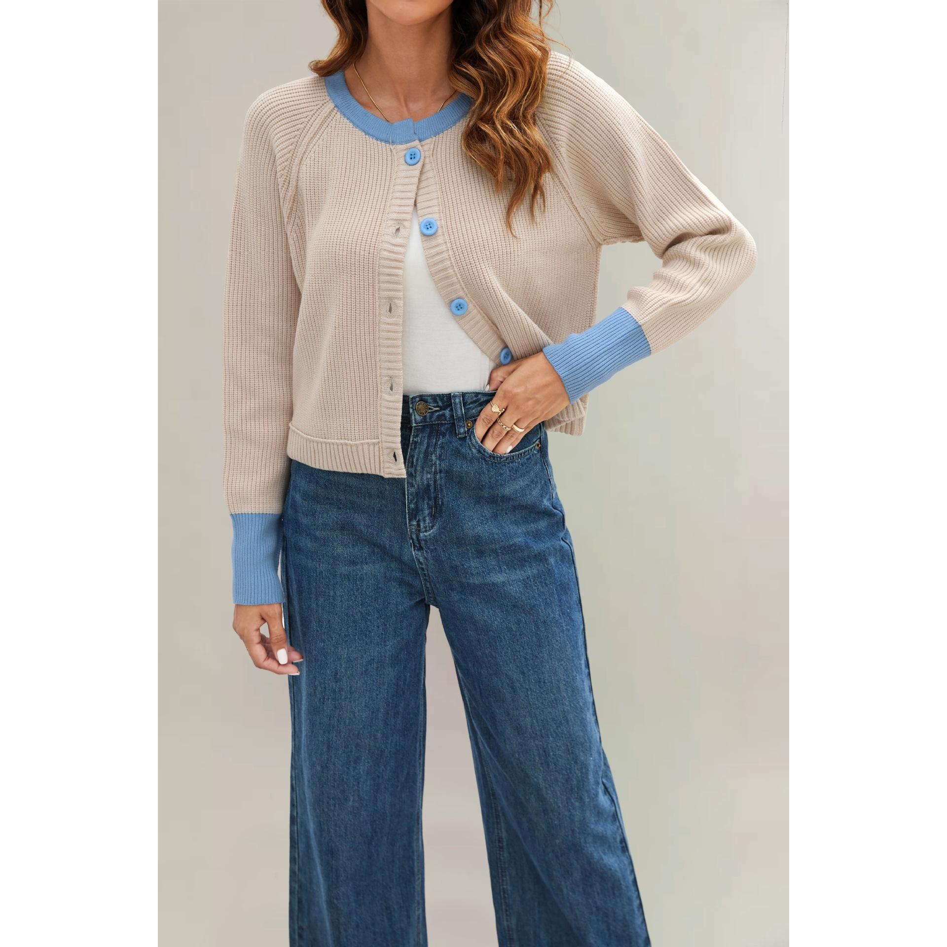 TK Cárdigan de punto con botones, cuello redondo y botones de un solo pecho para mujer, otoño/invierno
