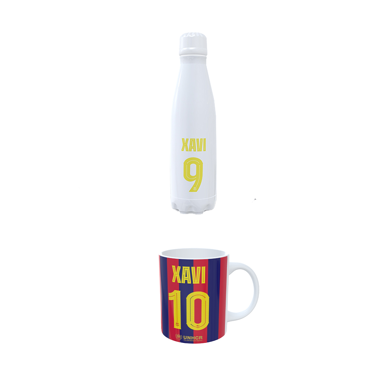 Pack Culé mochila, taza, botella y pulsera de regalo. Artículos personalizados.Conecta+y+compra