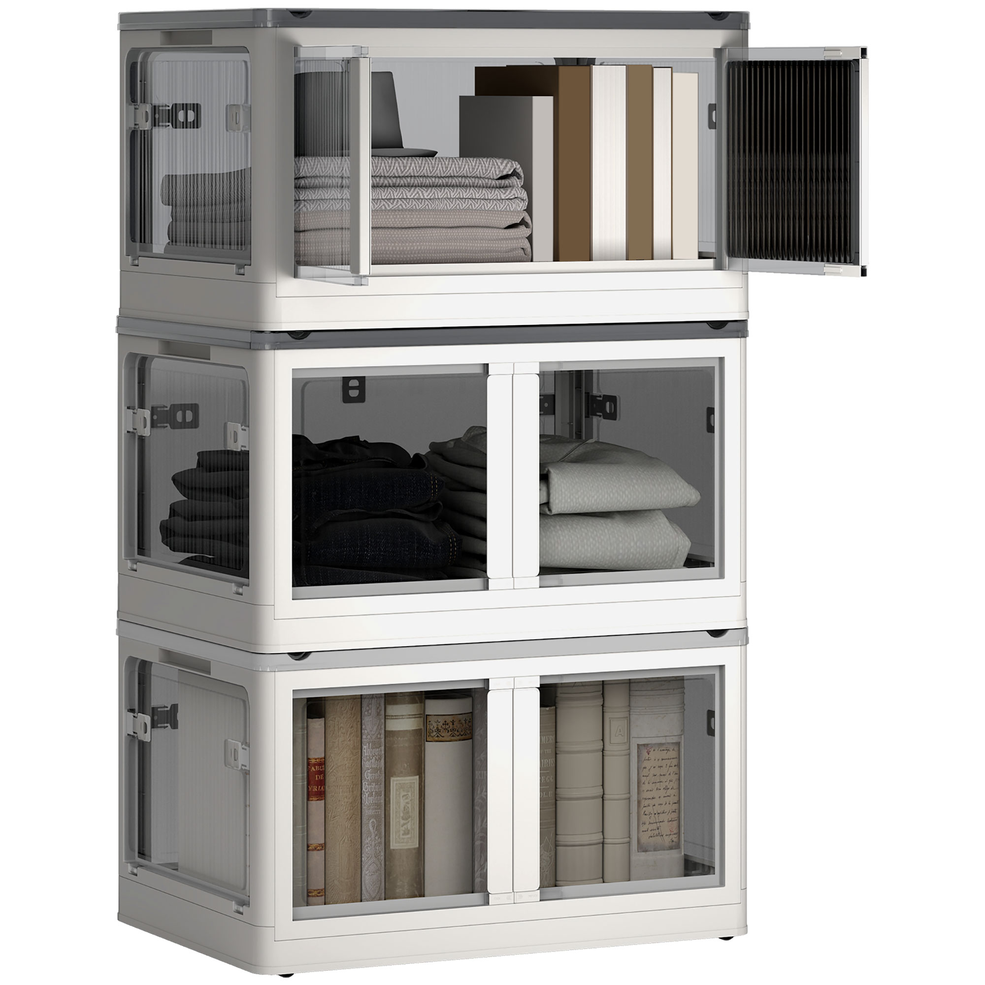HOMCOM Caja de Almacenamiento Cofre 69L Caja de Cojín Apilable con Ruedas, Caja de Almacenamiento Plegable, Acceso de 5 Lados