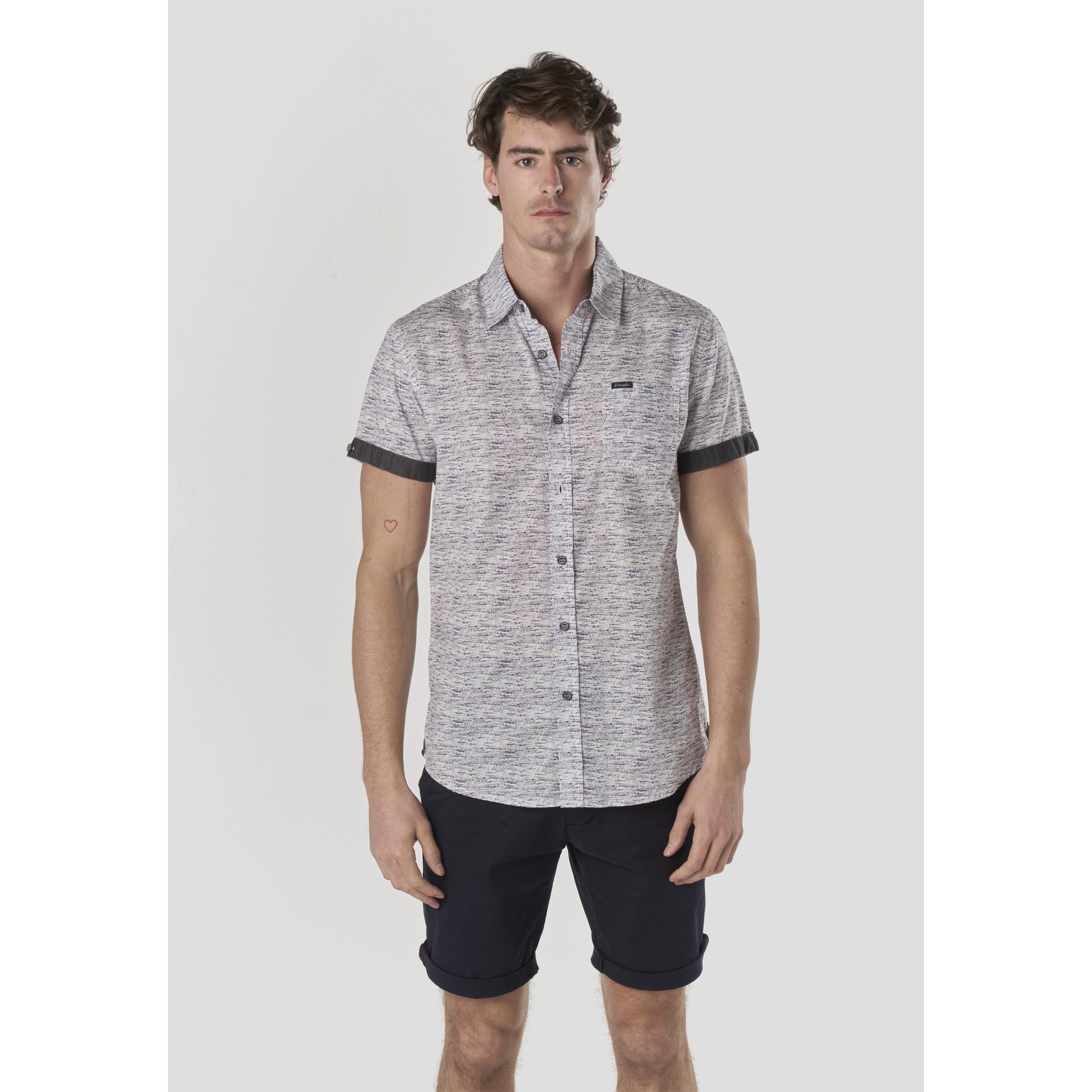 Koroshi - Camiseta hombre manga corta de popelín 100% algodón con bolsillo de pecho y acabado jaspeado, ideal para primavera y verano