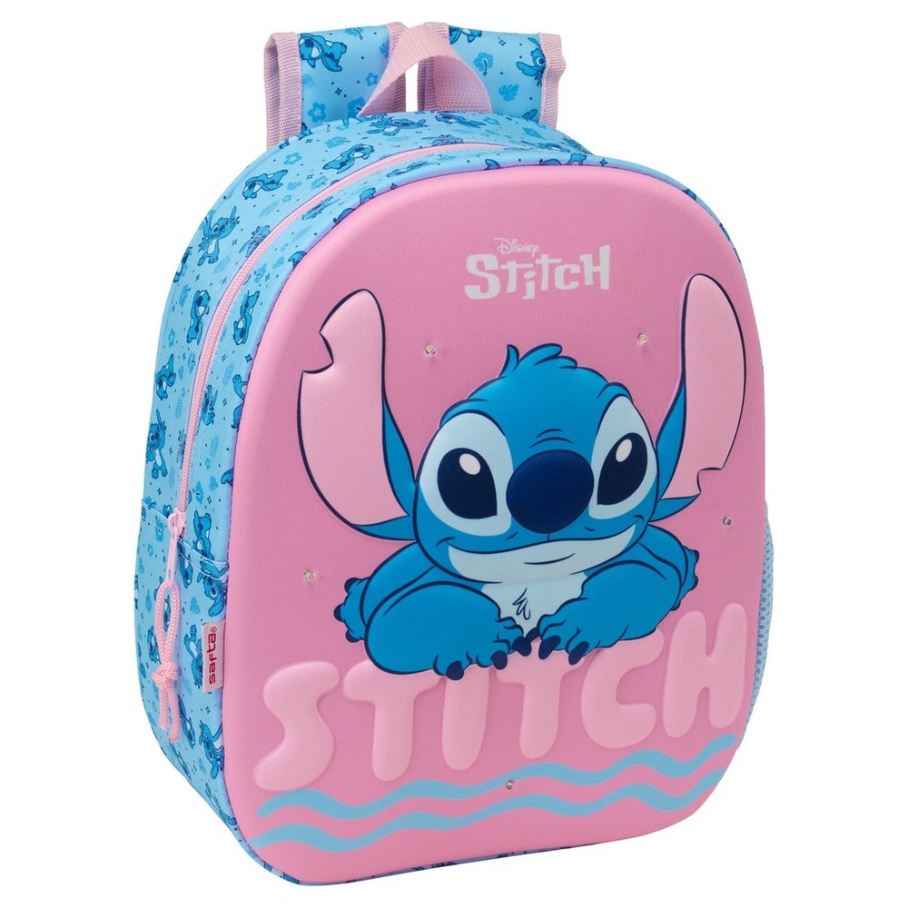 Mochila Infantil con Efecto 3D y LEDs de Safta - Compartimento Principal con Cremallera y Correas Acolchadas Stitch