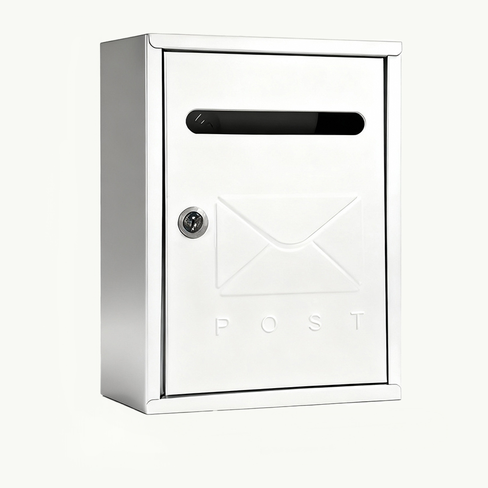 DECODEKO-Buzón, Buzón de Correos,Buzón de Pared Vertical Acero Compacto con Cerradura - Gran Abertura - Incluye Tornillos, para Correo, Cartas y Sobres (Blanco/Negro/Gris) 26x20x7.5cm
