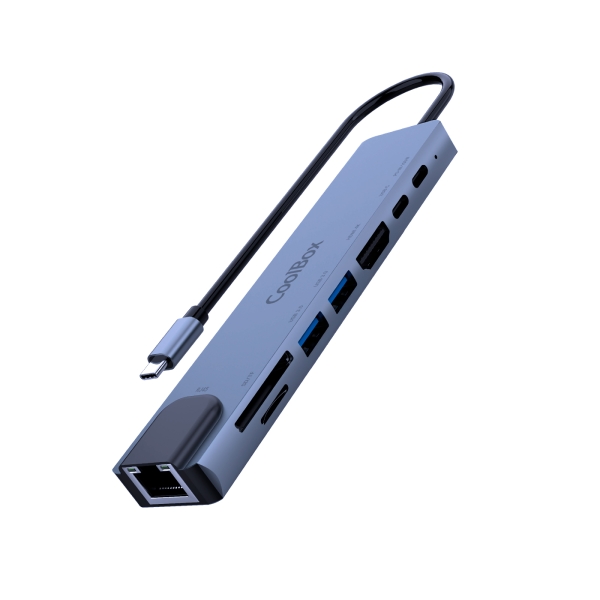 Coolbox minidock c81 usb-c - 1x hdmi 4k, 2x usb 3.2 gen1, 1x usb-c pd, 1x usb-c, 1x sd, 1xmicrosd/tf, 1x rj45 10/100/1000 - compatible con pc, mac y consolas - aluminio - color gris