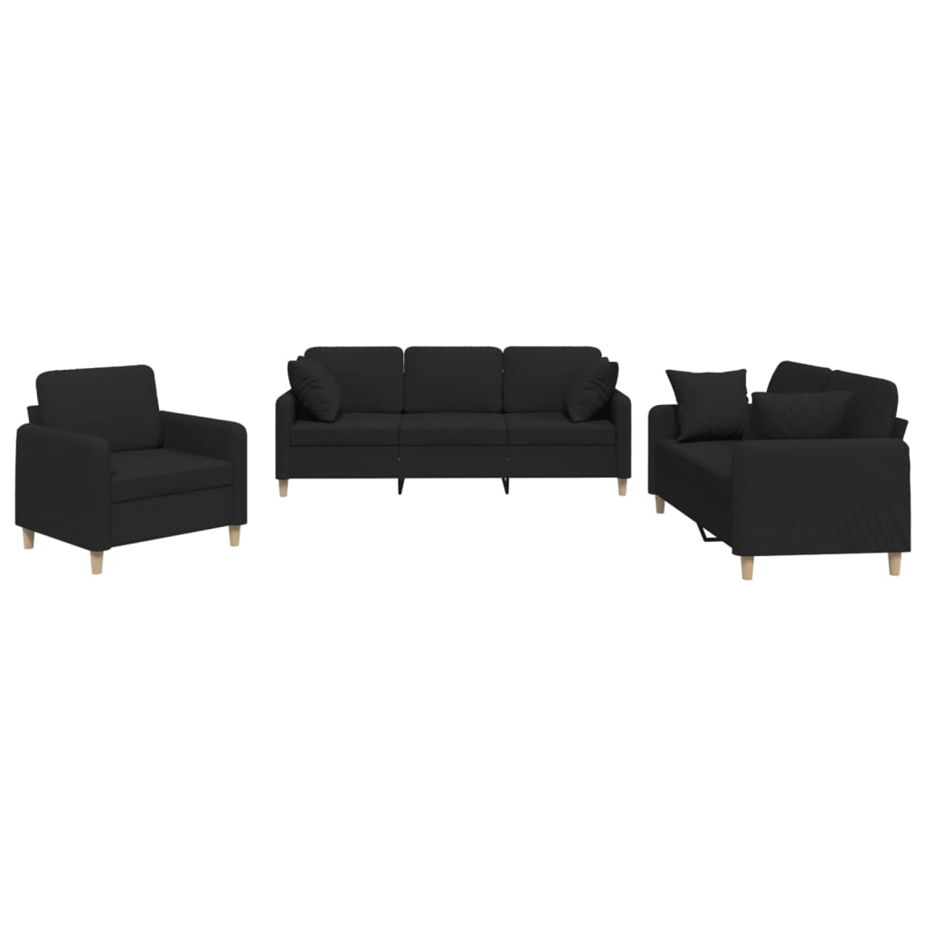 vidaXL Juego de sofás con cojines 3 piezas tela negro