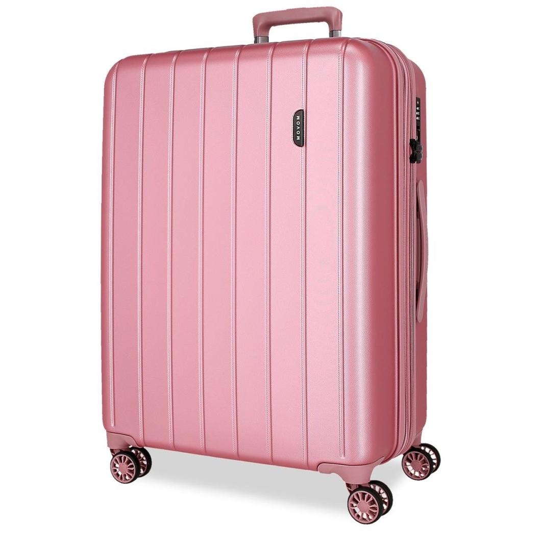 Maleta mediana expandible Movom Wood rosa 45x65x28 cm. Dura e impermeable 4 ruedas