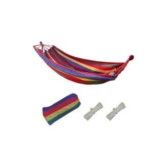 CA Hamaca Sollbry de lona de 190 x 80 cm, carga de 150 kg, cómoda hamaca de exterior con rayas rojas, ideal para exteriores, camping, balcón, jardín y playa.