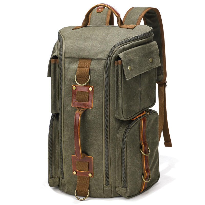 TK Mochipa Vintage de cuero para hombre y Mujer, Morral de hombro de Lona encarada para Orden portátil de 16 pulgadas, mochila de viaje para levar