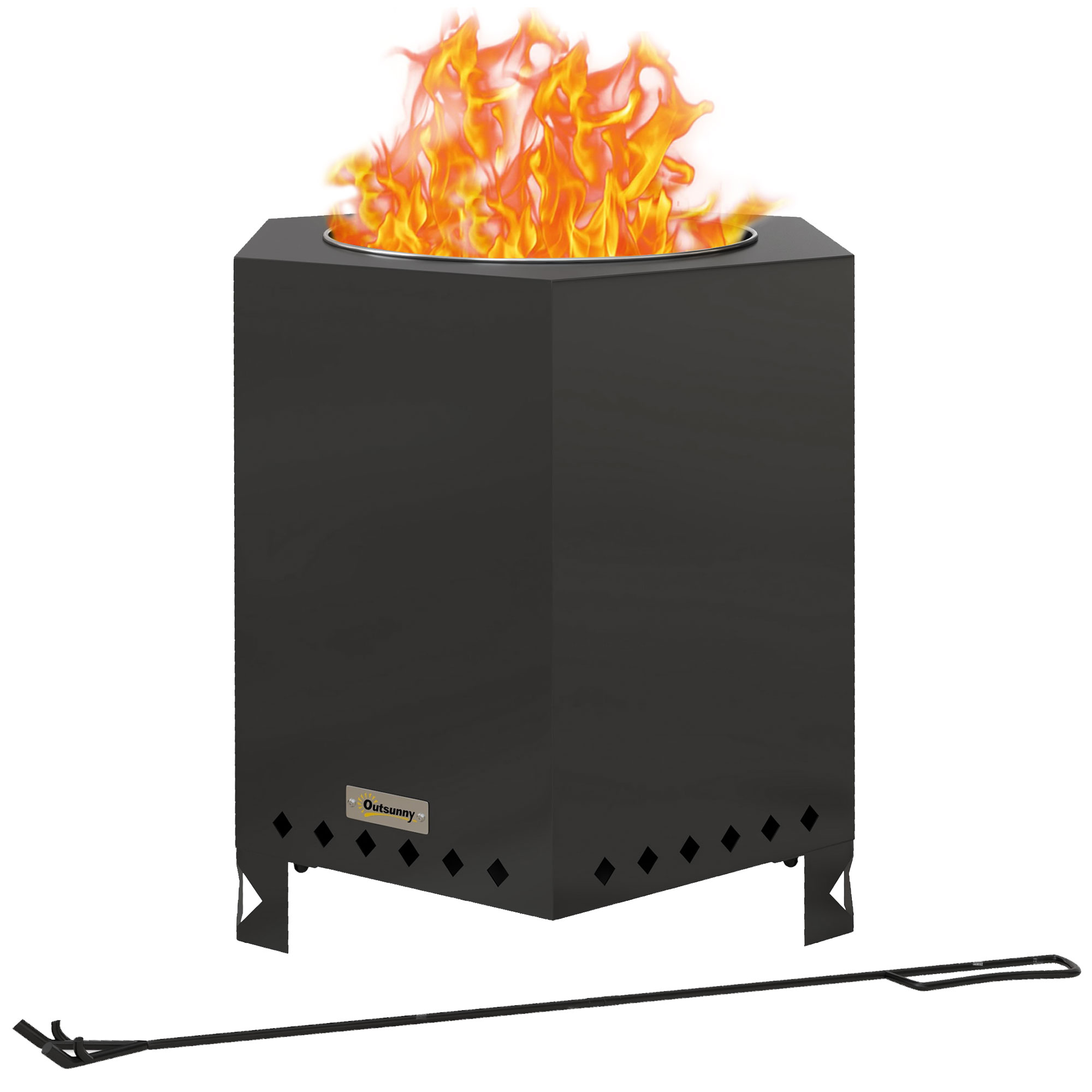 Outsunny Brasero de Mesa sin Humo con Atizador, Brasero para jardín, Camping, Patio, Metal, Negro