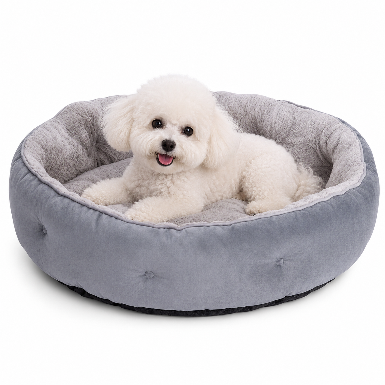 PAWDLE Cama Redondo para Perros, Cama para Mascotas con Bordes Elevados Alta Calidad Premium, Suave Gris, Lavable y Transpirable, Tres Tamaños 60/70/80 x 18 cm, Super Cómoda, Esponjosa para Dormir los Perros Grandes, Medianos y Pequeños