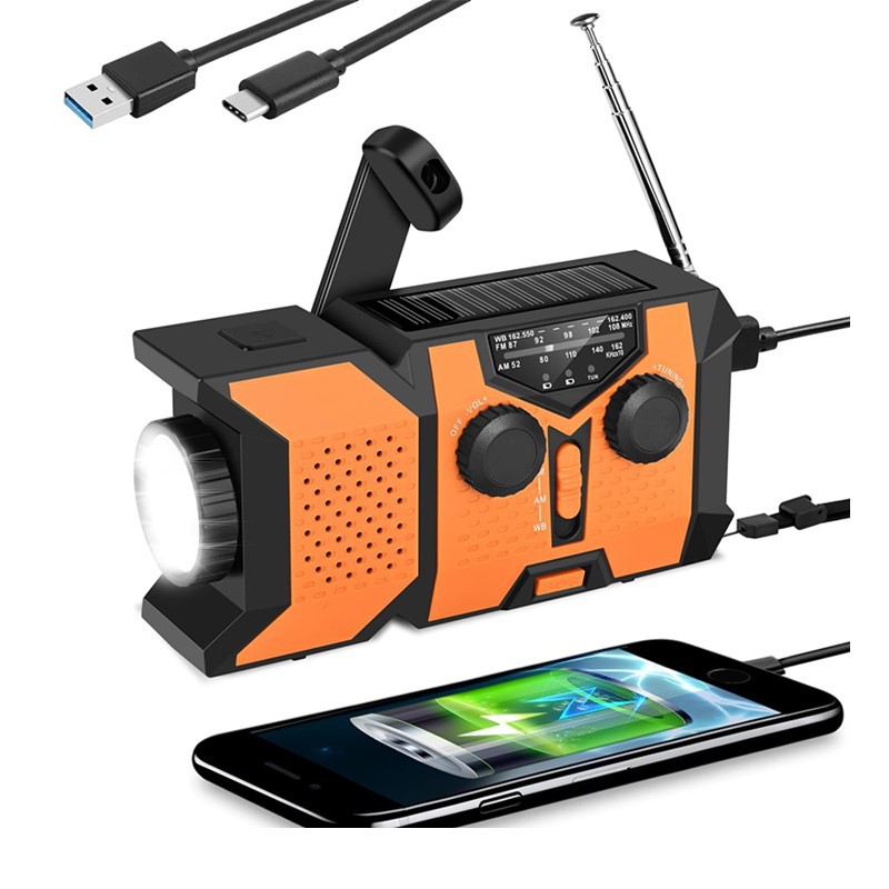 TK Cargador de teléfono Celular, SOS para hogar y Emergencia Radio de emergencia, manivela SOLAR DE 5000 mAh, Radio meteorológica portátil AM/FM/NOAA with LED interior