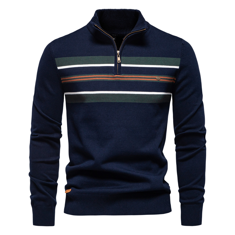 TK Suéter de punto con media cremallera para hombre, estilo casual a rayas, ideal para otoño/invierno.