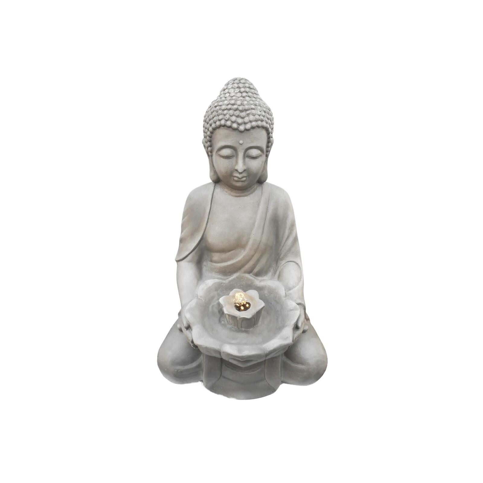 Fuente con luz buda 71 cm 42x37x71 cm, en resina, color gris Fijalo