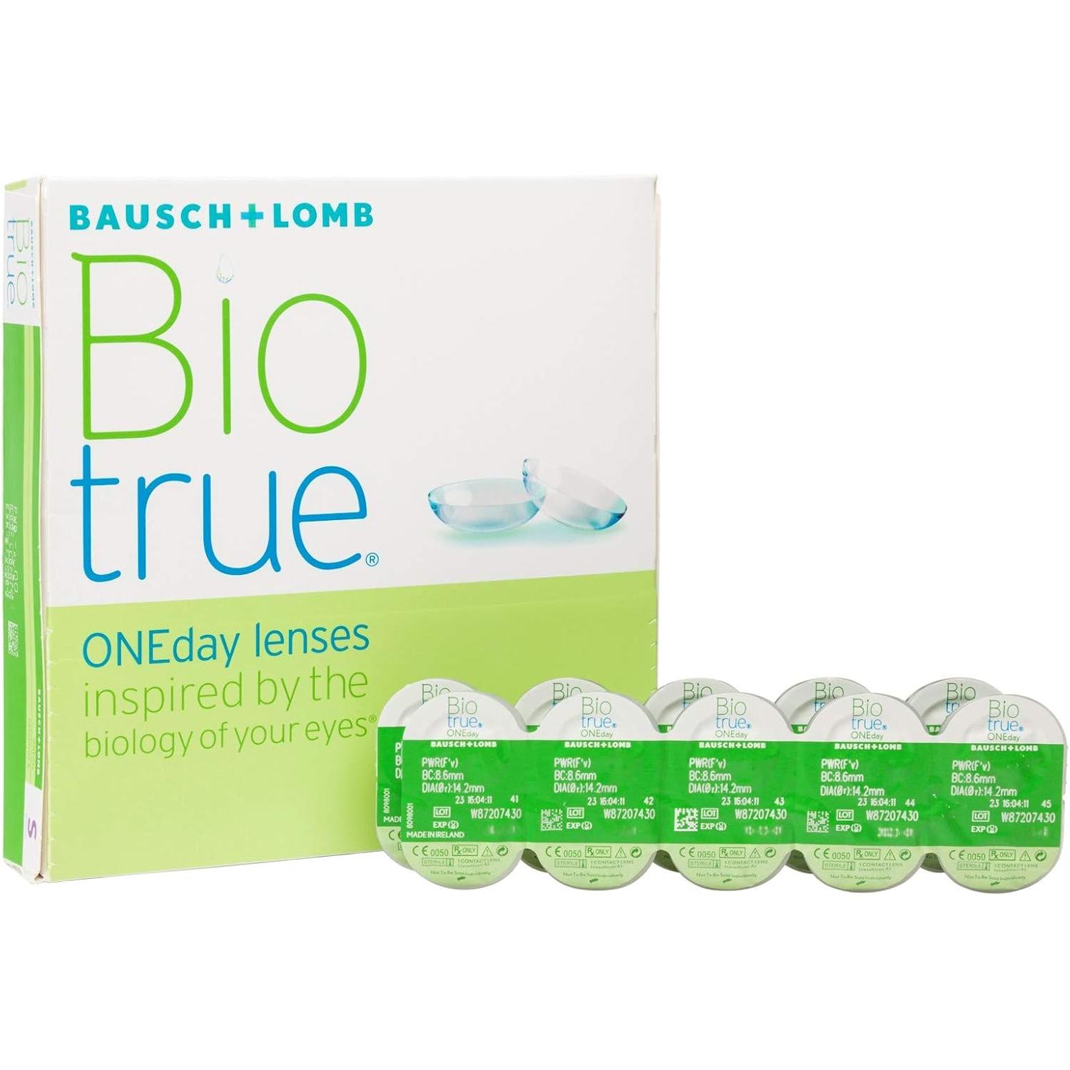 Biotrue ONEday BAUSCH + LOMB lentillas diarias esféricas Desechables – 90 Unidades | Lentes de contacto Hidratantes | 8.6 BC | 14.20 DIA | 16h de Hidratación | 78% Agua | Filtro UV | Confort y Protección Ocular