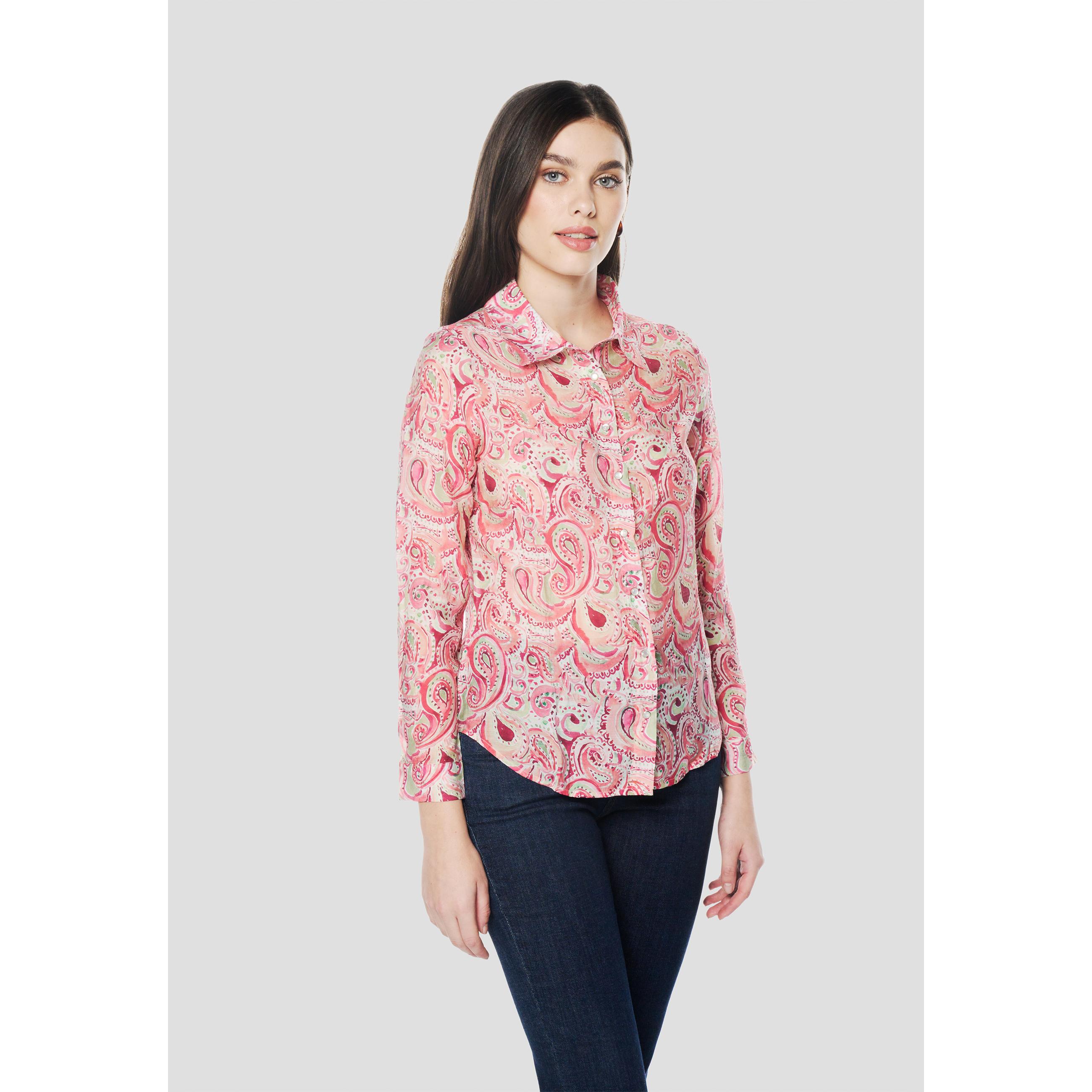 Koroshi - Camisa mujer manga larga estampado cachemir paisley de viscosa y poliamida para look casual o elegante