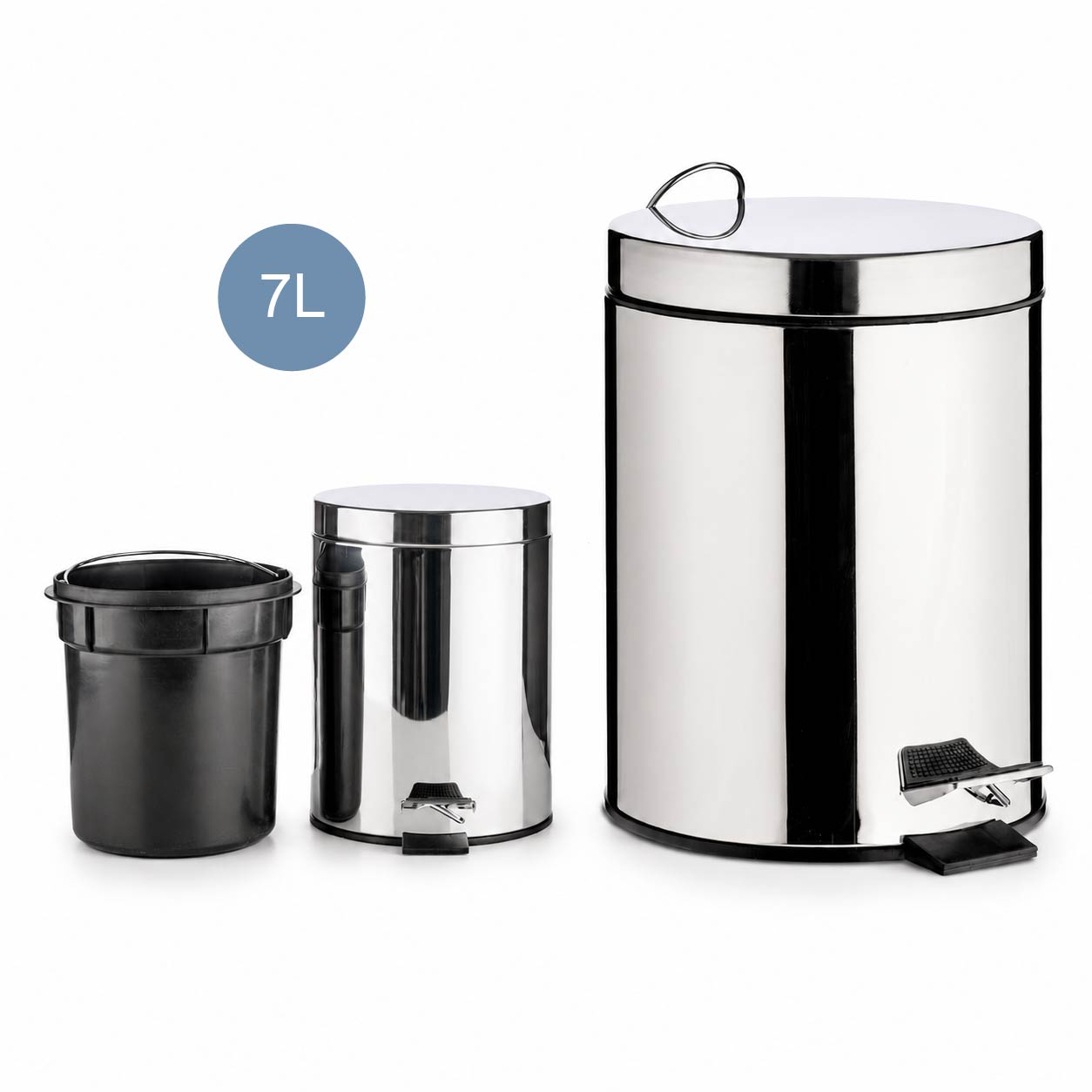 Cubo de basura con pedal de acero inoxidable, papelera para hogar con cubeta interior, ideal para baño, cocina, dormitorio y oficina, disponible en 3L/5L/7L/9L/12L/20L.