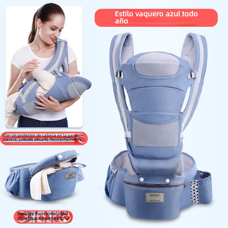 Portabebés Multifuncional con Asiento de Cadera — Plegable y Guardable, se Puede Llevar al Bebé Horizontalmente o en la Espalda, Cómodo y Práctico para Paseos