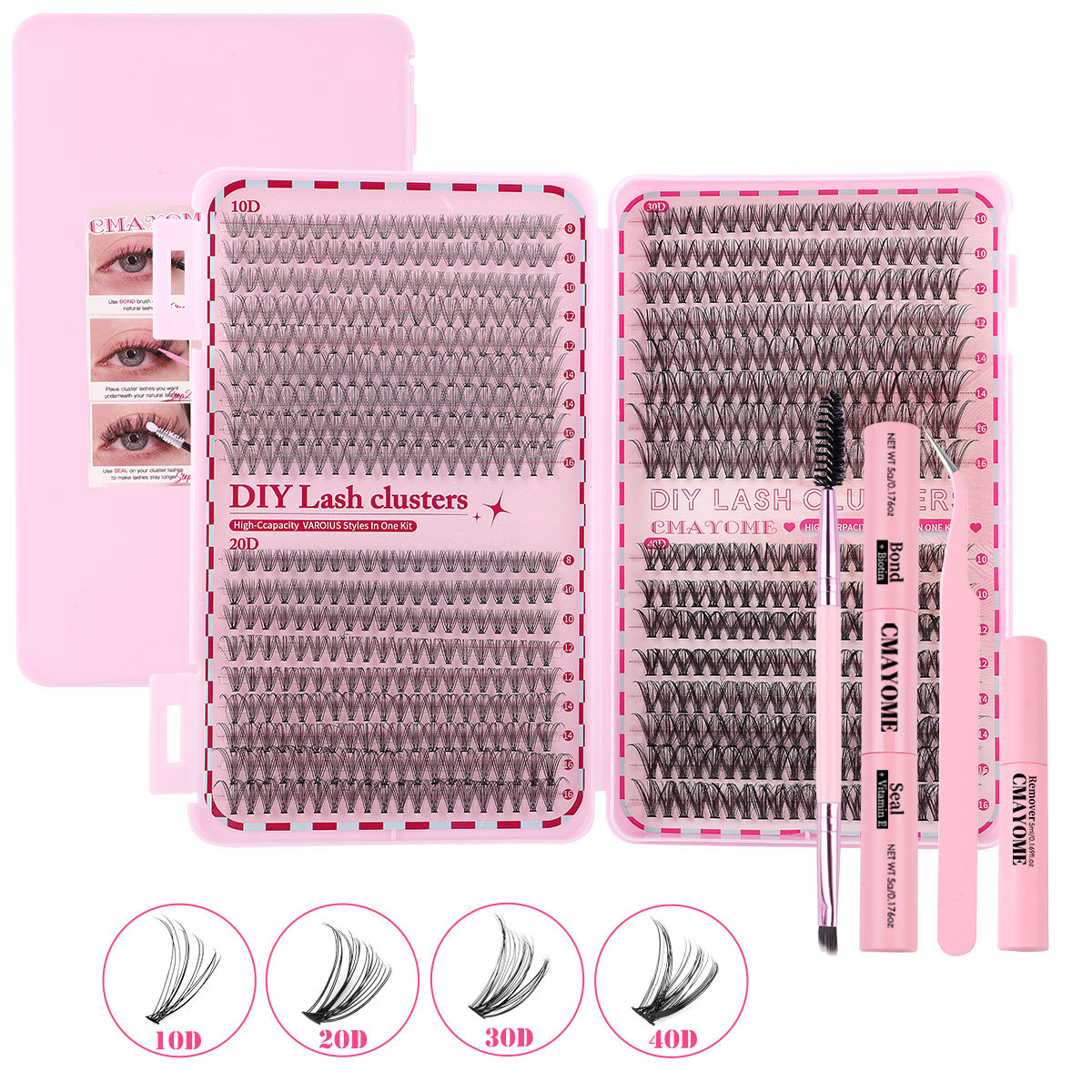 Kit de pestañas postizas DIY de 640 racimos, 10-16 mm, naturales y voluminosas, curva D, pestañas segmentadas en formato libro.