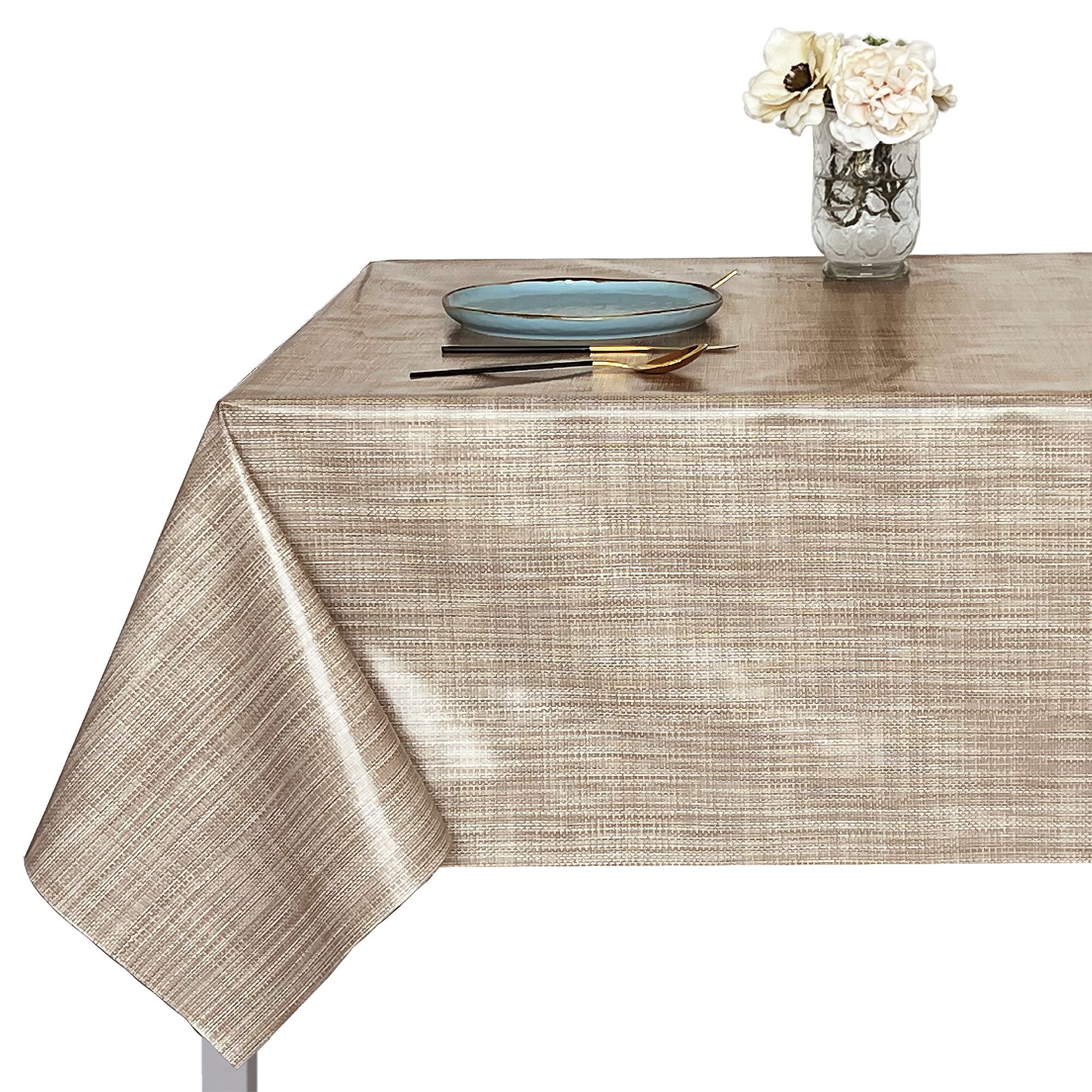 Mantel de Hule PVC Impermeable y Antimanchas Rectangular, Diseño Liso Efecto Lino, Moderno y Elegante, Fácil de Limpiar, para Cocina, Comedor, Jardín, Terraza y Picnic