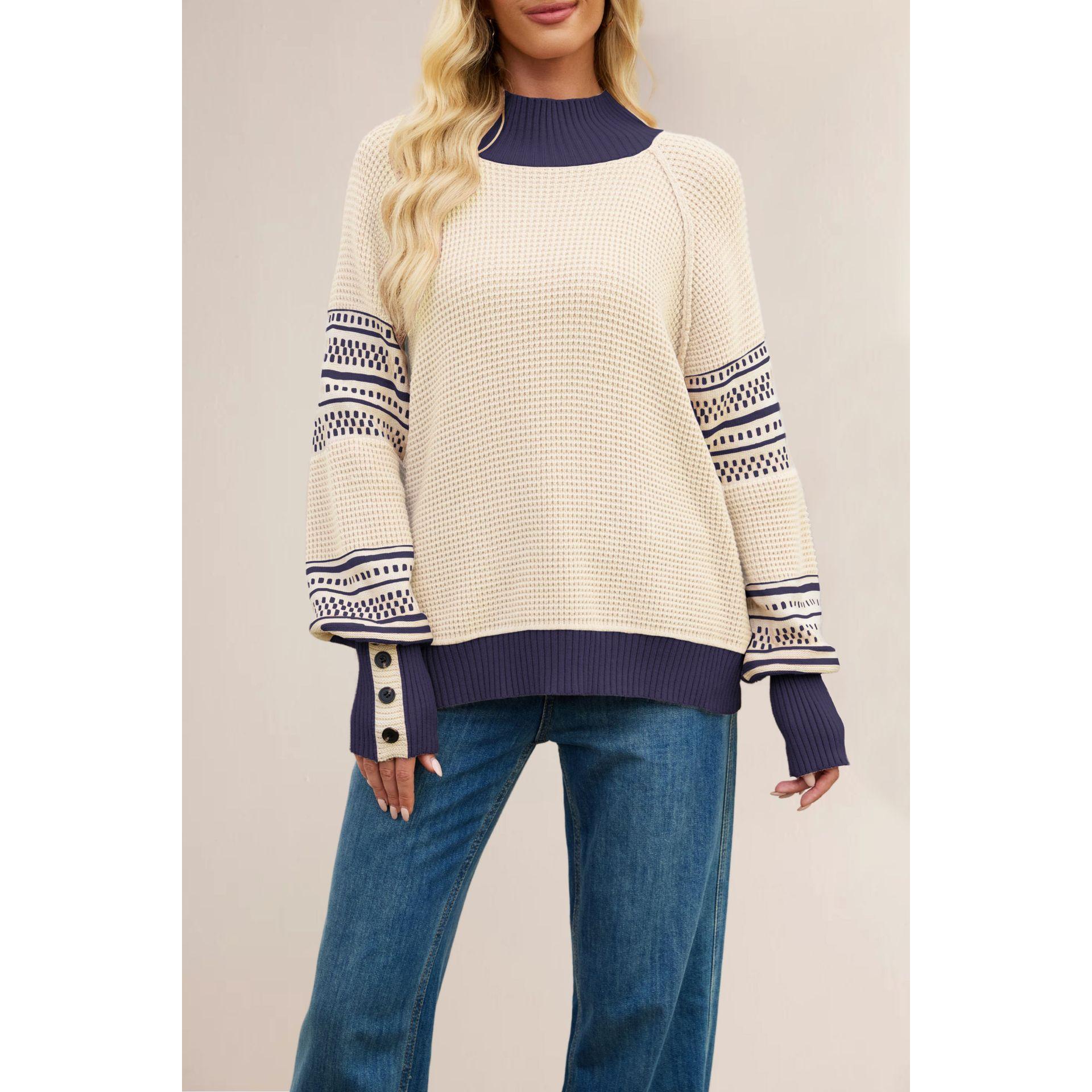 TK Suéter de cuello alto con bloques de color de punto para mujer de otoño/invierno