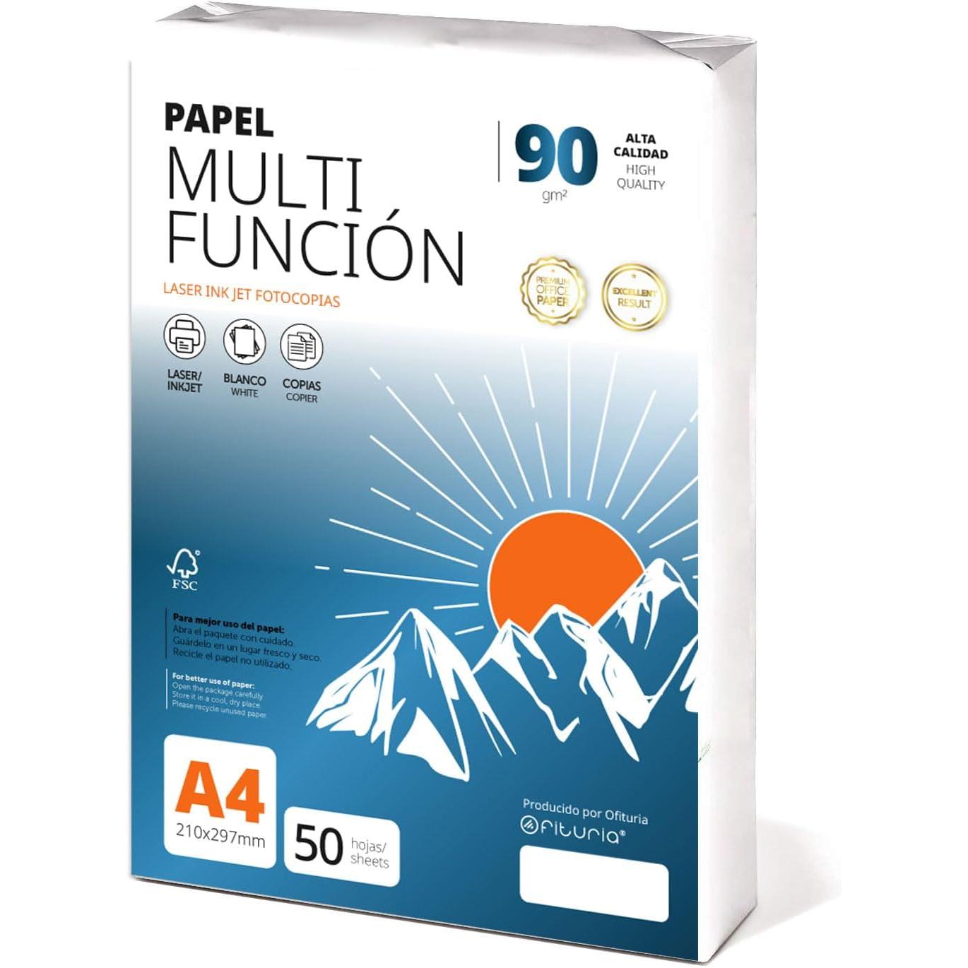 Folios a4 75gr 50 hojas, Papel Multiusos para Impresora, Folios para Impresoras Láser y de Inyección, Para uso Oficina, Material Escolar- Ofituria