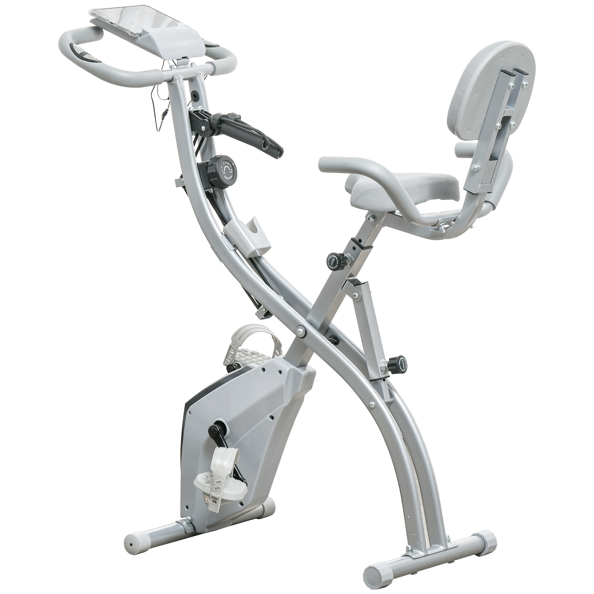 HOMCOM Bicicleta estática plegable, entrenador personal para adultos, 8 niveles de resistencia magnética, sensores de pulso en las manos, pantalla LCD multifunción, sillín ajustable, acero