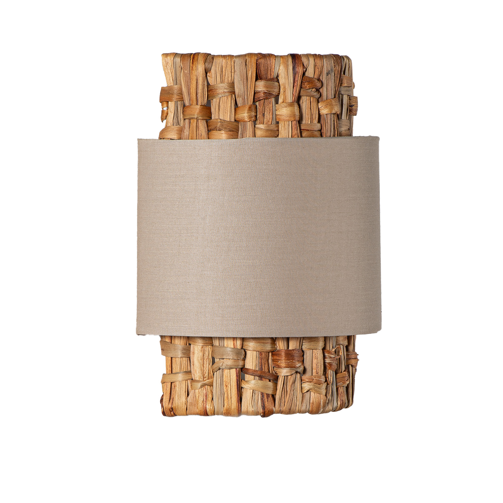 Aplique de pared con pantalla de ratán y textil color beige– Estilo natural boho, casquillo E27 “VÉLA”