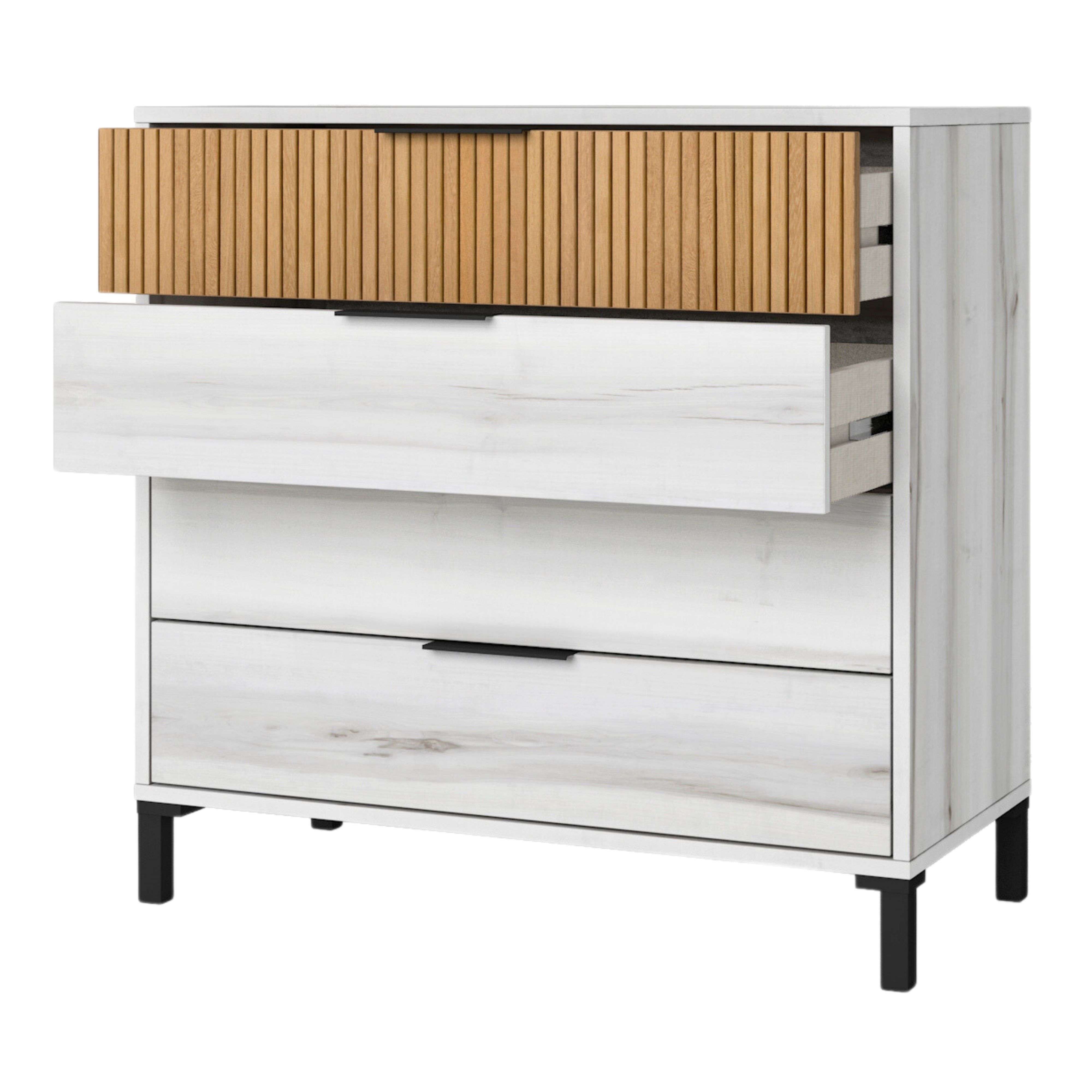 Miroytengo Cómoda Arles 4 Cajones Blanco Albo y Roble Rayado 80x80 cm