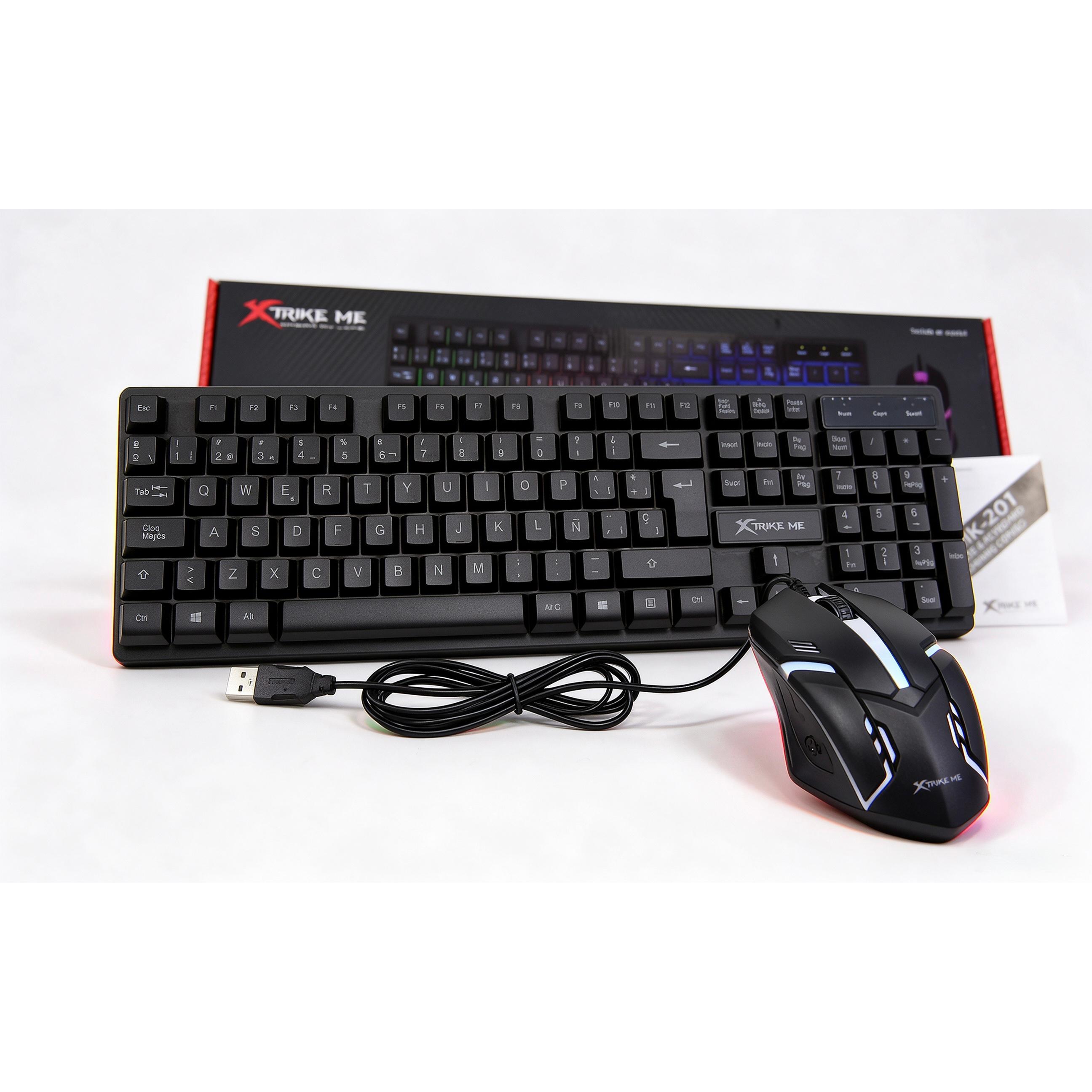 XTRIKE ME Pack Gaming Teclado Español con Ñ y Ratón RGB con Cable USB para PC y Laptop