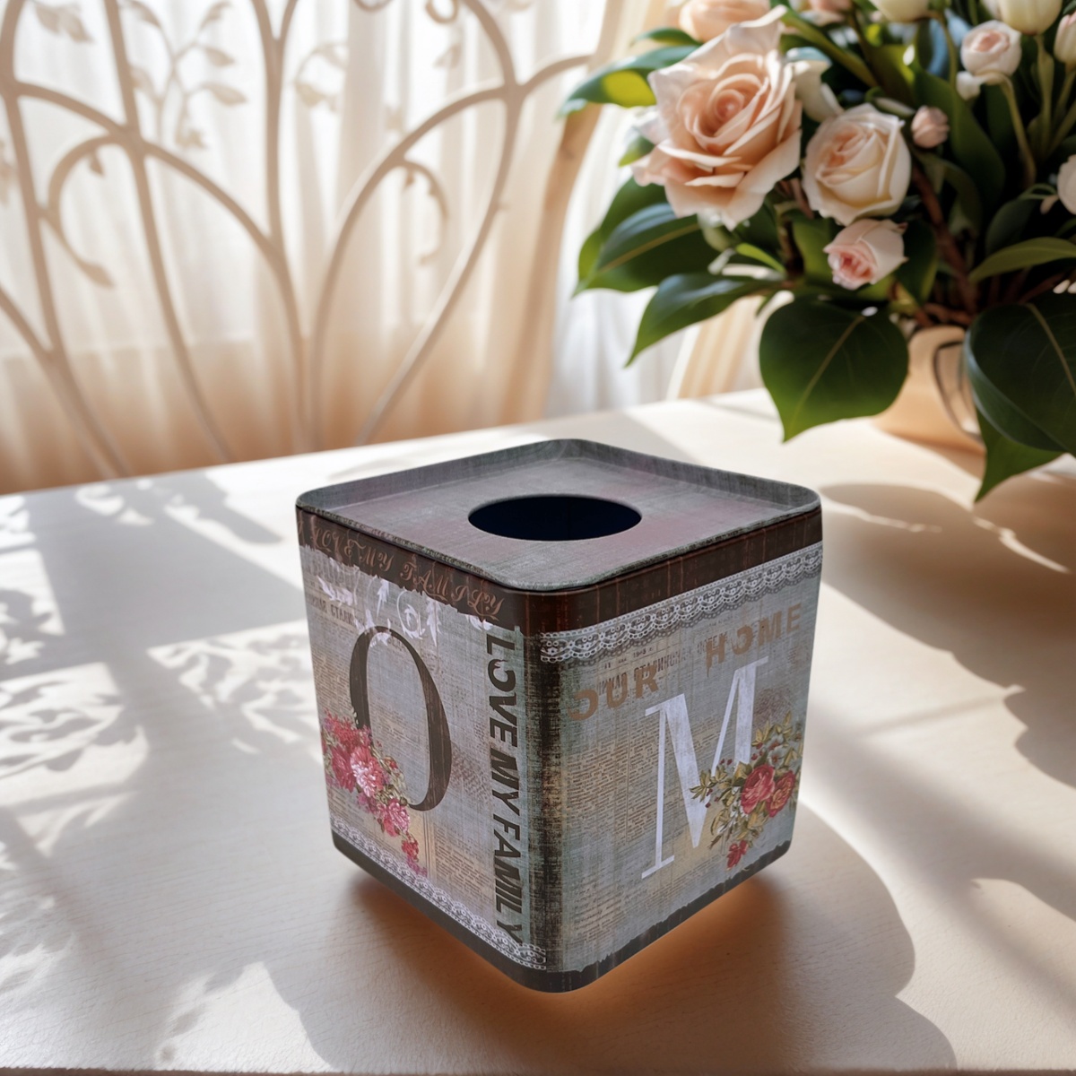 MEJORADA *03003* Caja de pañuelos metálica cuadrada 12.5×12.5×12.5cm – Diseño decorativo vintage para hogar, oficina y baño