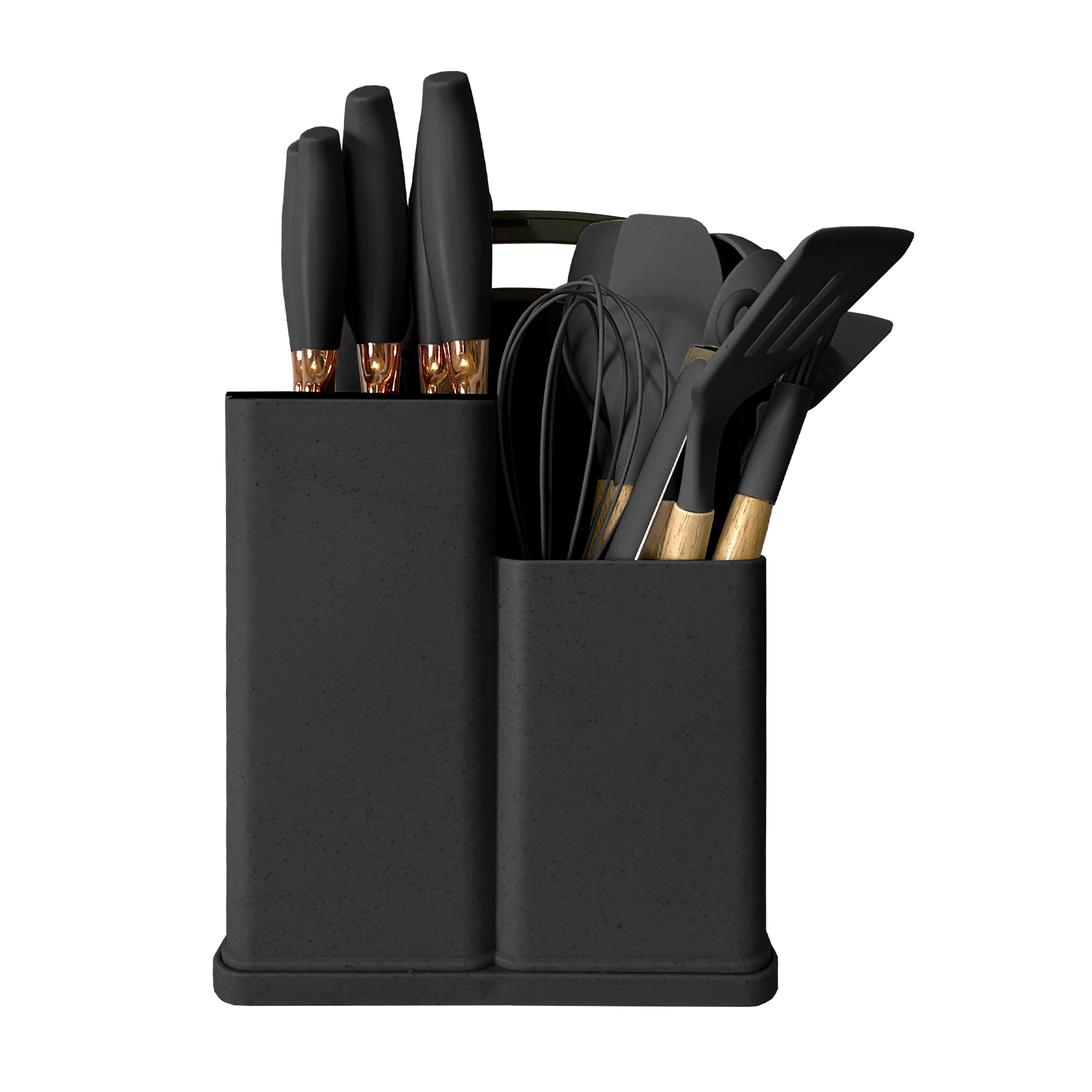 Set de Utensilios de Cocina de Silicona y Madera 19 piezas Home Cuchillos Tabla de Cortar Organizador de Cocina Pelador