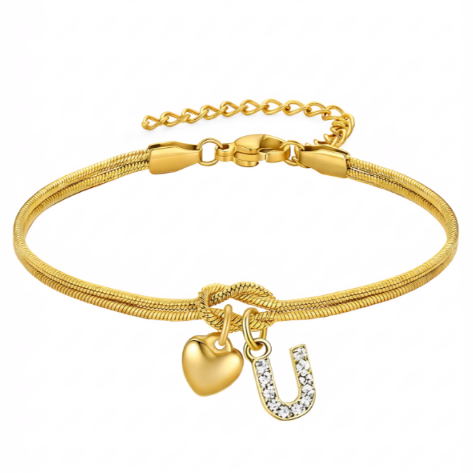 Pulseras doradas con iniciales para mujer, diseño de nudo de amor, estilo Barcelet, delicadas letras A-Z, pulseras doradas, regalos