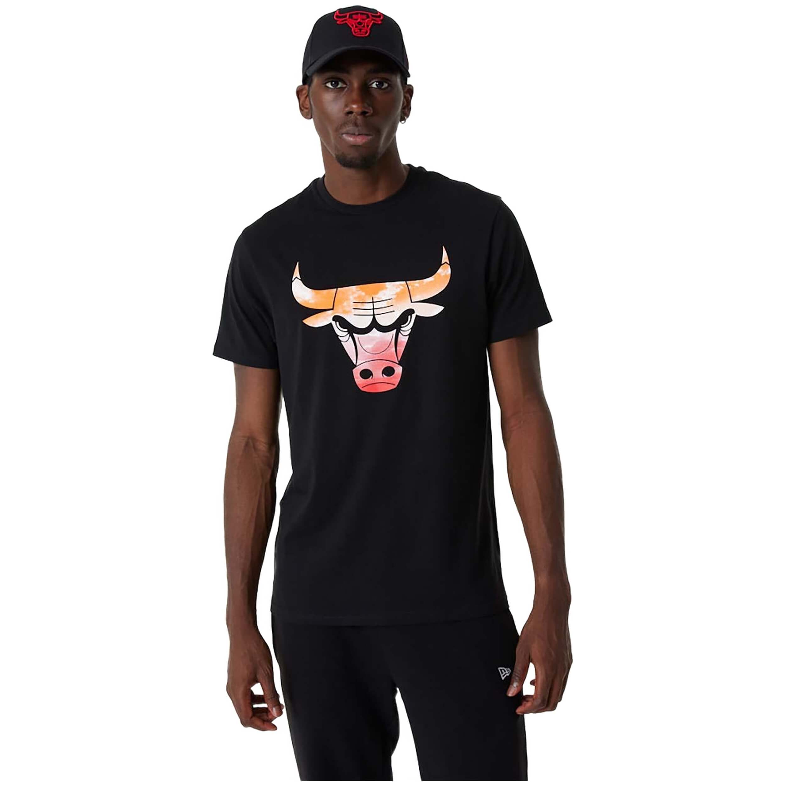 Camiseta de Manga Corta New Era Chicago Bulls Nba para hombre en color negro