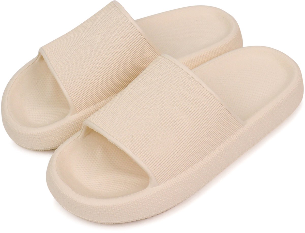 Cloud slippers voor dames en heren, comfortabele huisslippers, doucheschoenen, instapslippers, badkamersandalen, ultiem comfort, lichtgewicht, dikke zool, antislip, gemakkelijk schoon te maken, gebroken wit,39-40