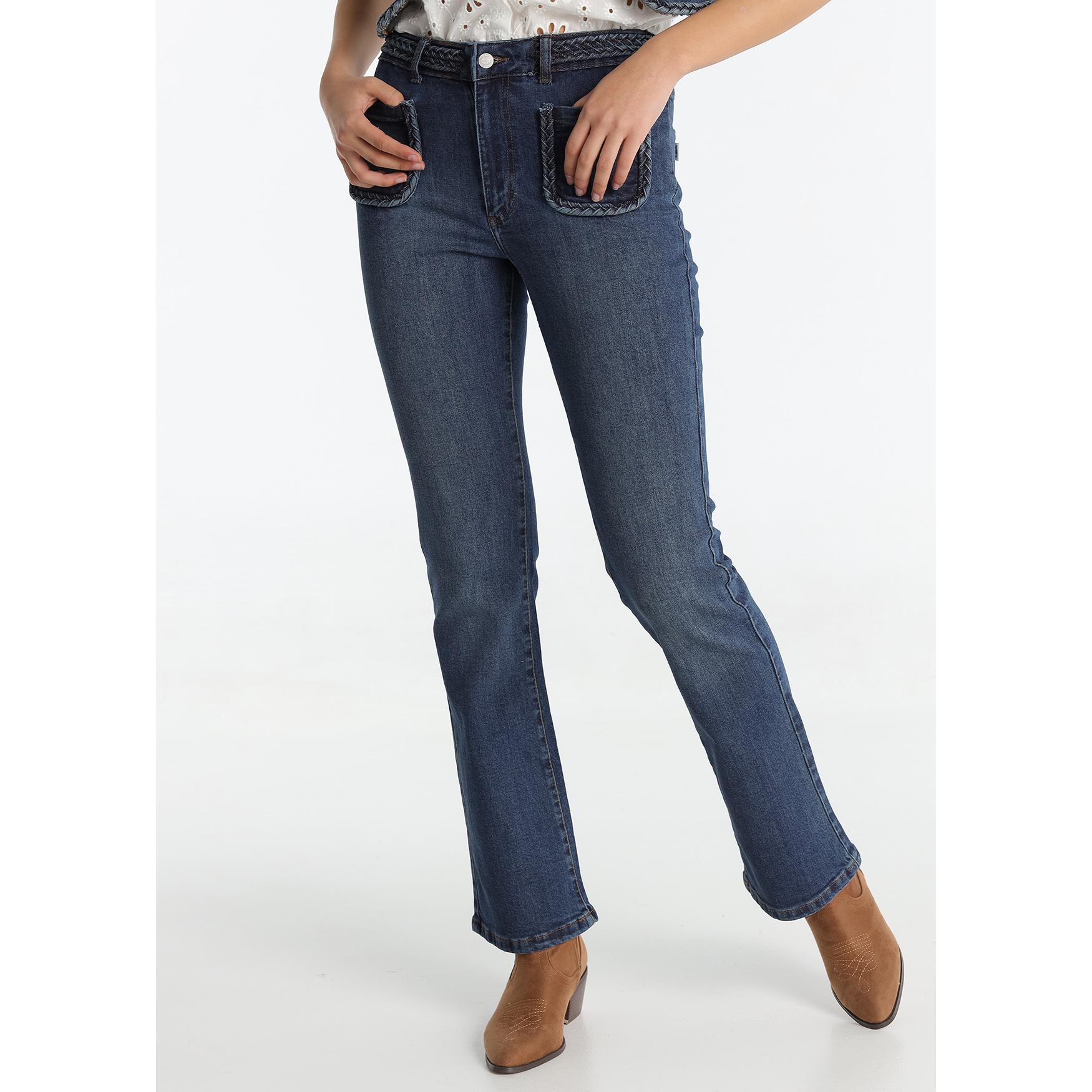 Victorio & Lucchino - Jeans Flare Trenzado Navy - Tallaje en Pulgadas- Tallaje en Pulgadas