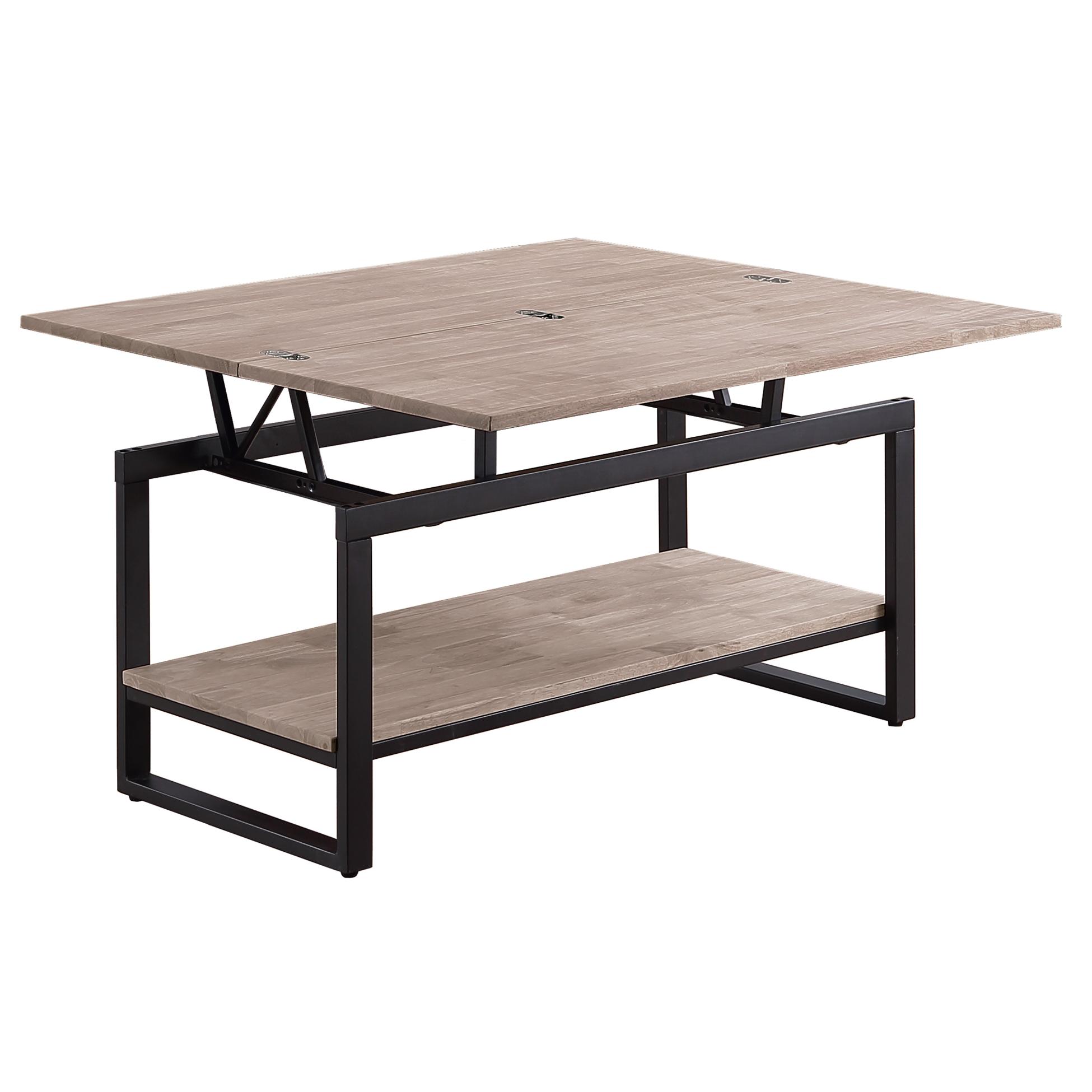 Mesa de centro elevable y extensible Steve roble Honey negro, estructura metálica, medidas 100x100x76 cm Fijalo
