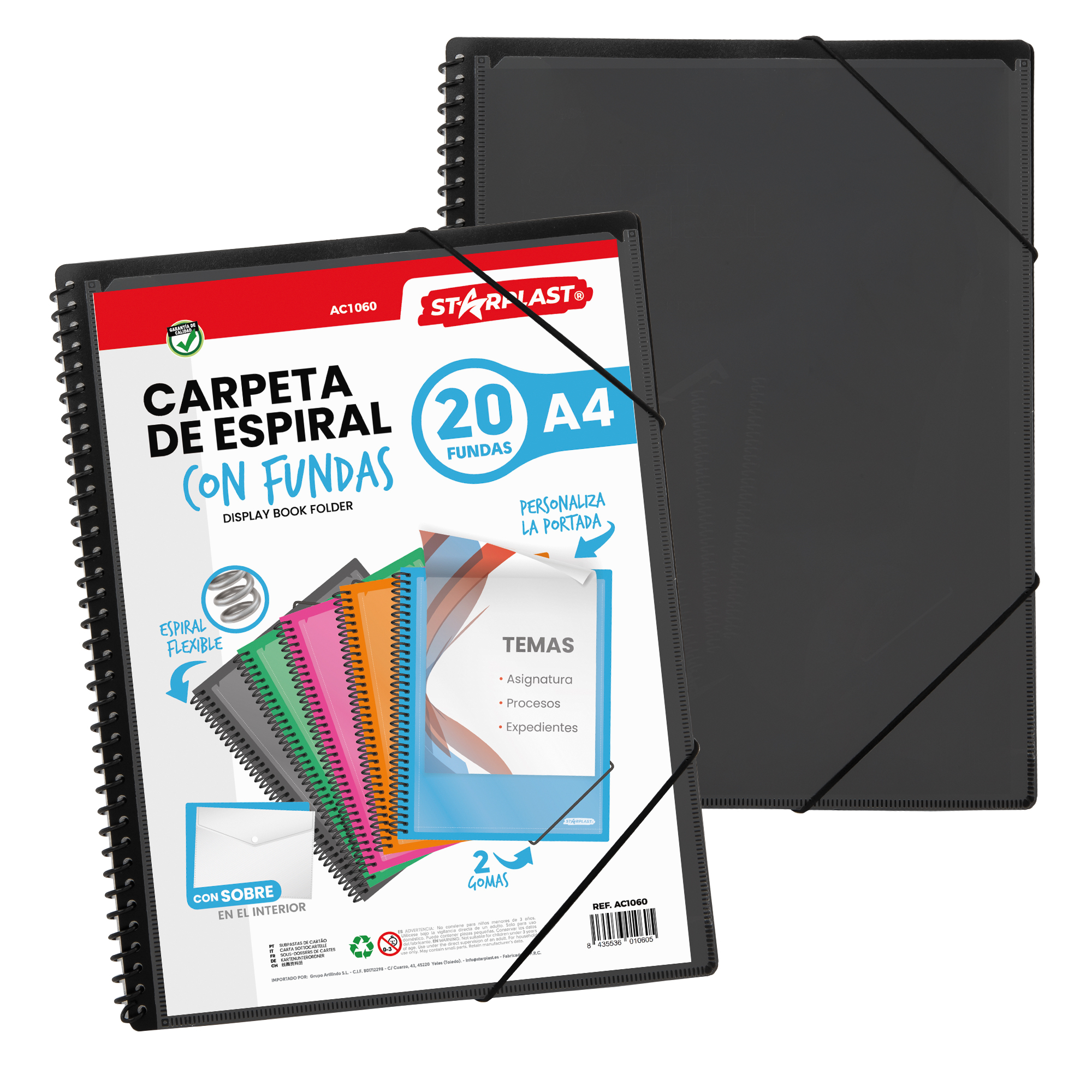 Starplast Carpeta A4 20, 30 Y 40 Fundas con espiral flexible con portada intercambiable