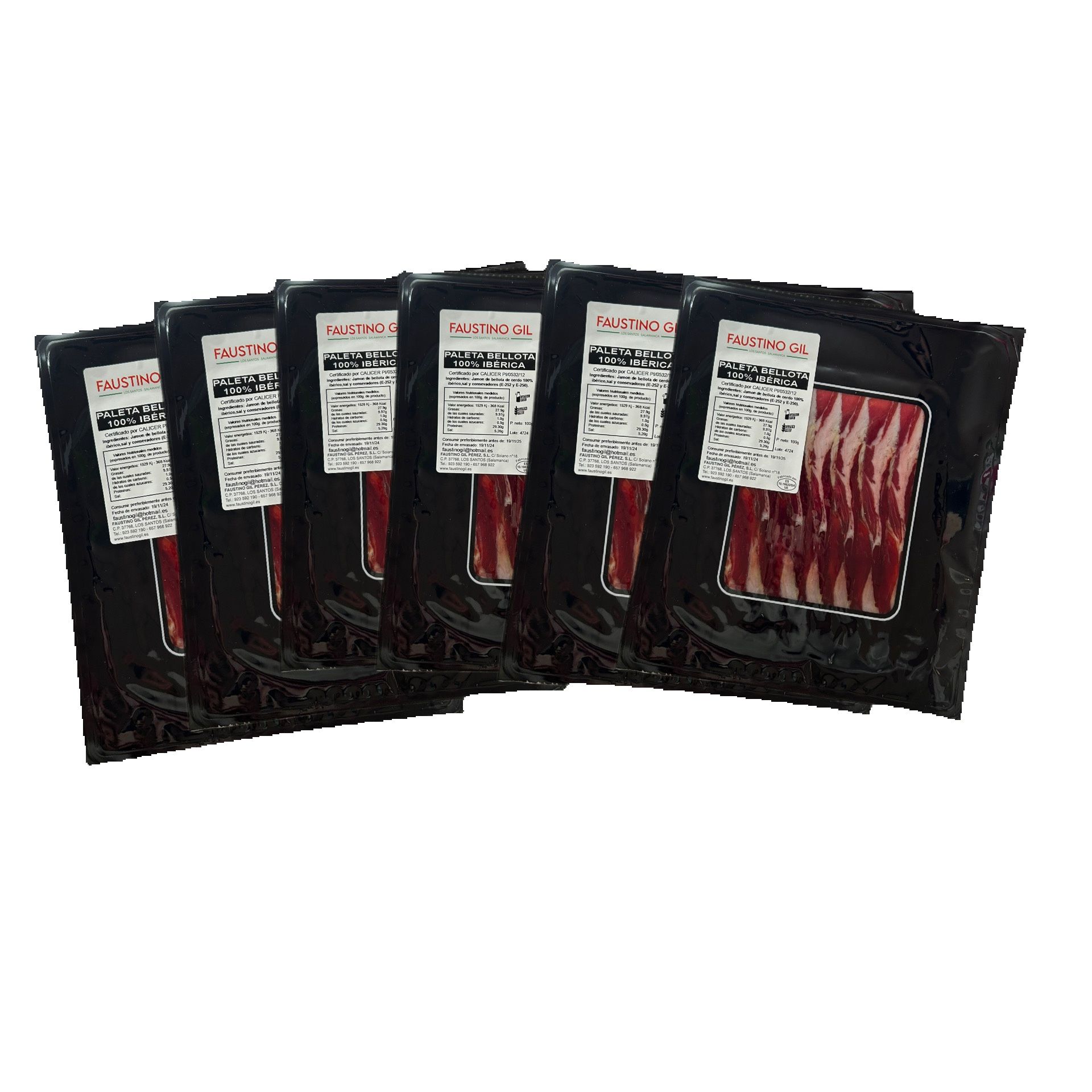 PALETA BELLOTA 100% IBERICA - 6 Sobres de 100g - Elaboración tradicional - Ibéricos Faustino Gil -